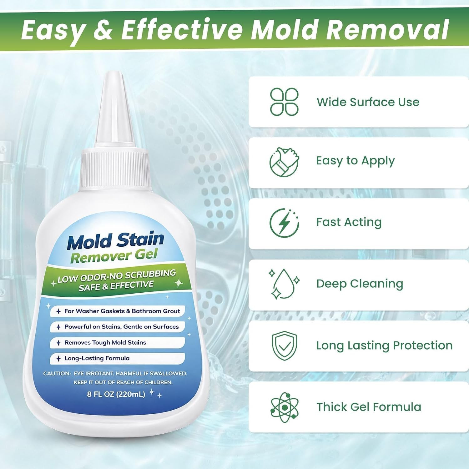 Mold-Stain Remover Gel for Washing Machine Seal & Bathroom – Low Odor Gel for…