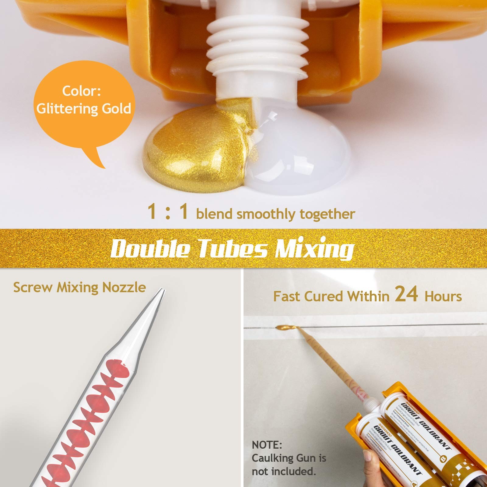 NADAMOO Epoxy Grout Glittering Gold, Dual Tubes Waterproof Tile Grout 19oz 40…