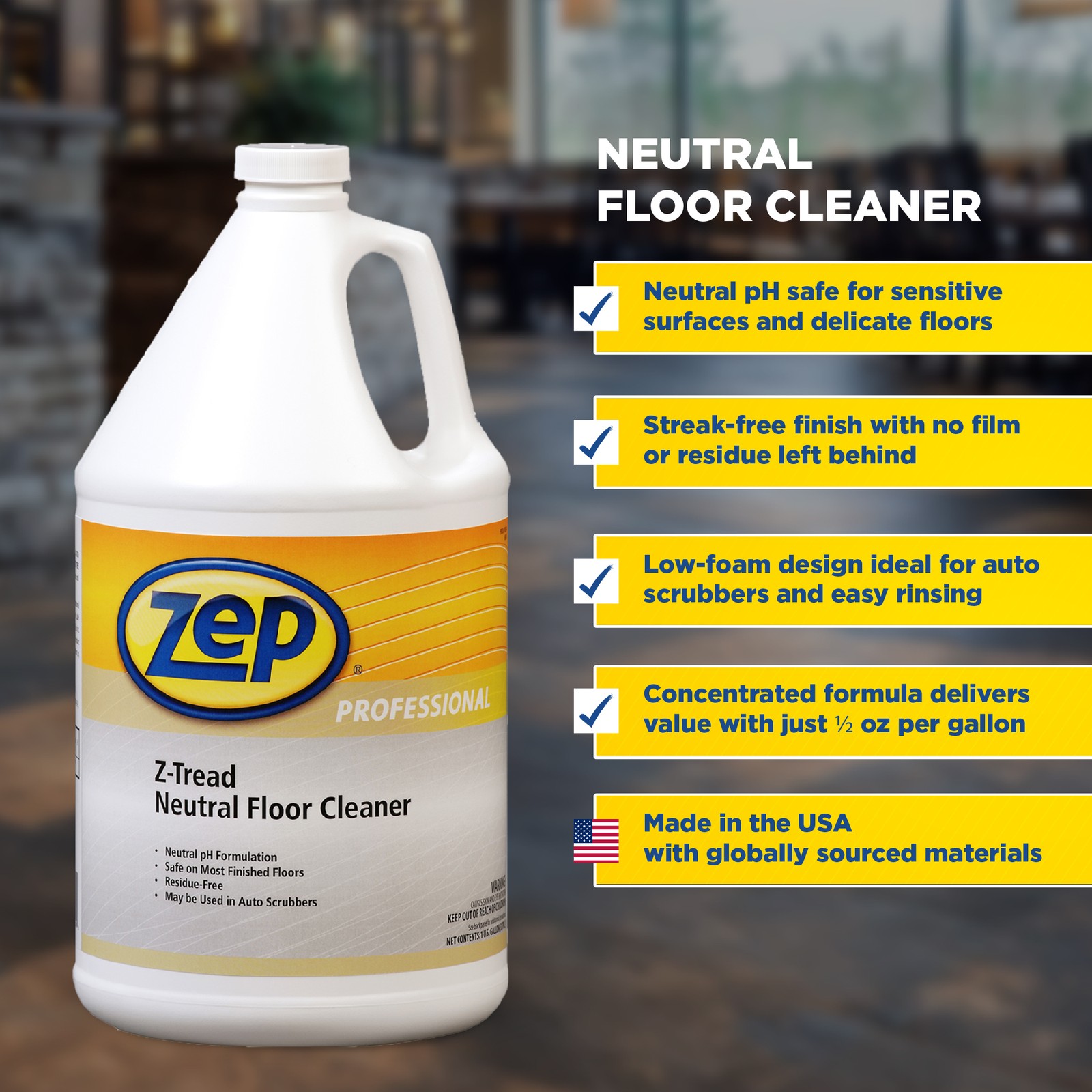 Zep Professional Z-Tread Neautral Floor Cleaner – 1 Gal (Case of 4) – 1040452 –