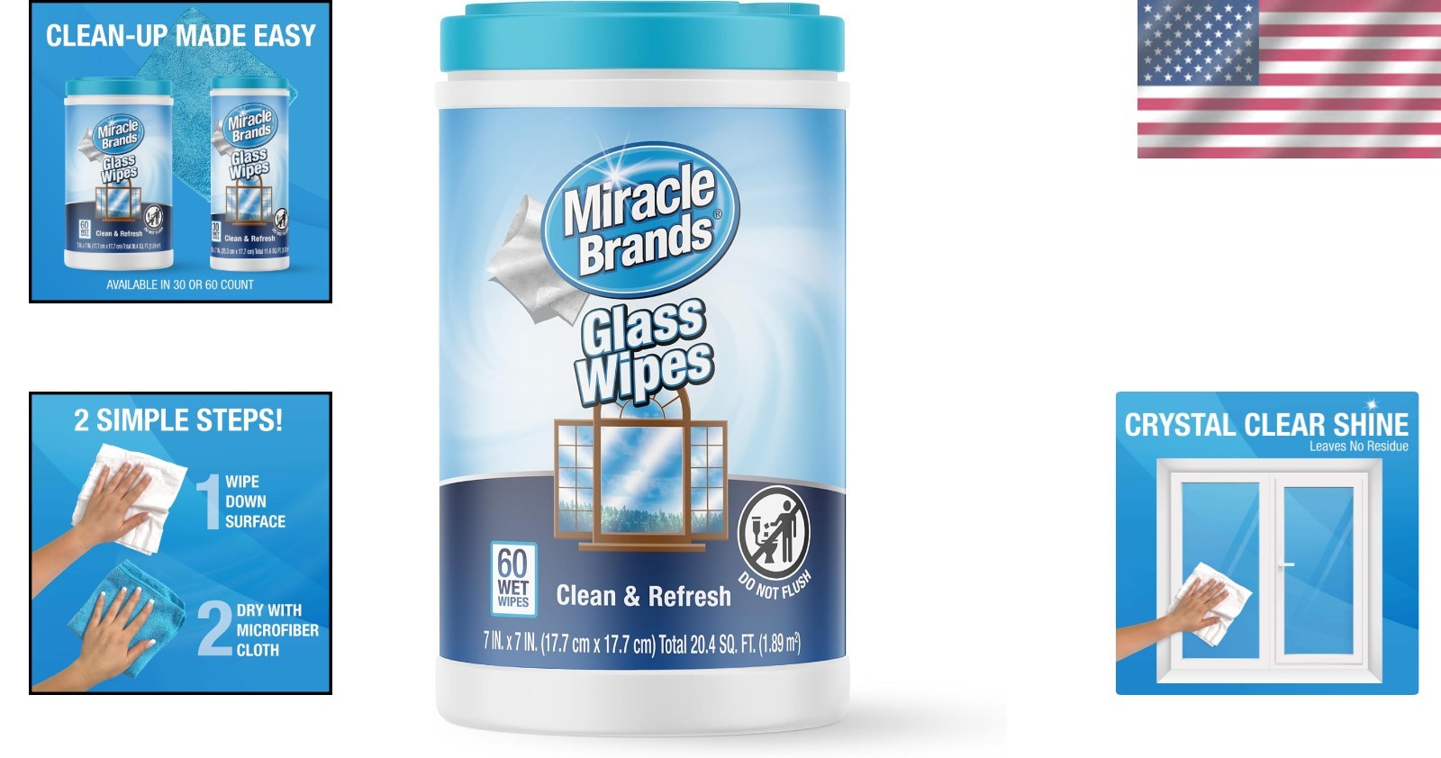 Fresh Scent Glass Cleaning Wipes – 60 Pack for Effortless Streak-Free Shine