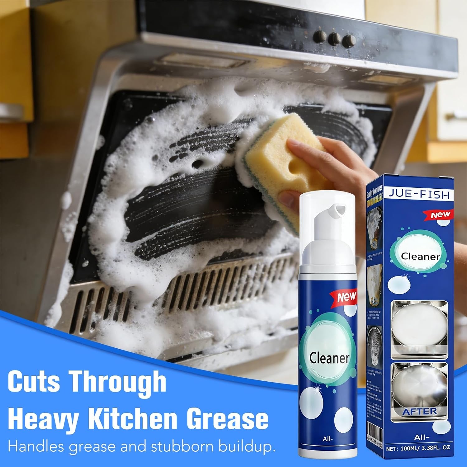 2 Pack Foaming Heavy Oil Stain Remover Rinse Free Kitchen Grease Cleaner Spray