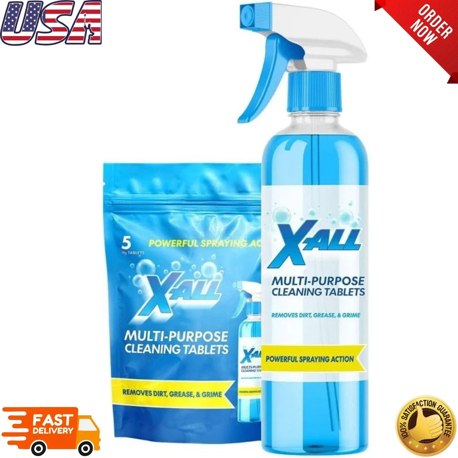 X-ALL Multi-Purpose Cleaner – Spray Bottle and 5x Cleaning Tablets – Cleaner for