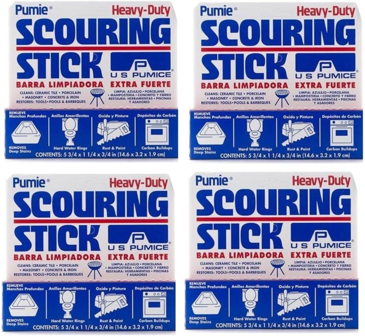Versatile 4-Pack Pumice Cleaning Sticks for Bathrooms, Kitchens & Outdoor Use