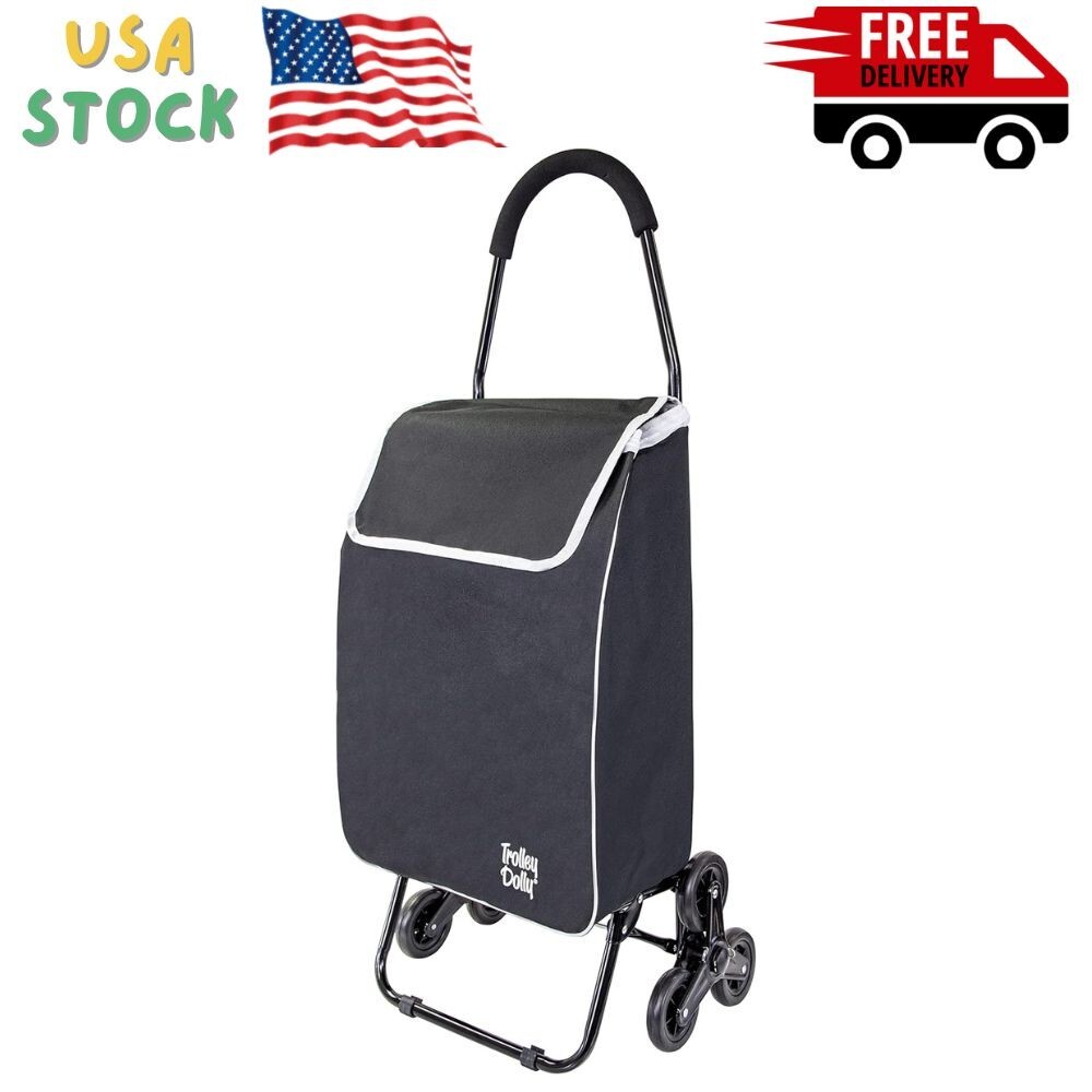 Trolley Dolly Black Foldable Shopping cart for Groceries w/Wheels &Removable Bag