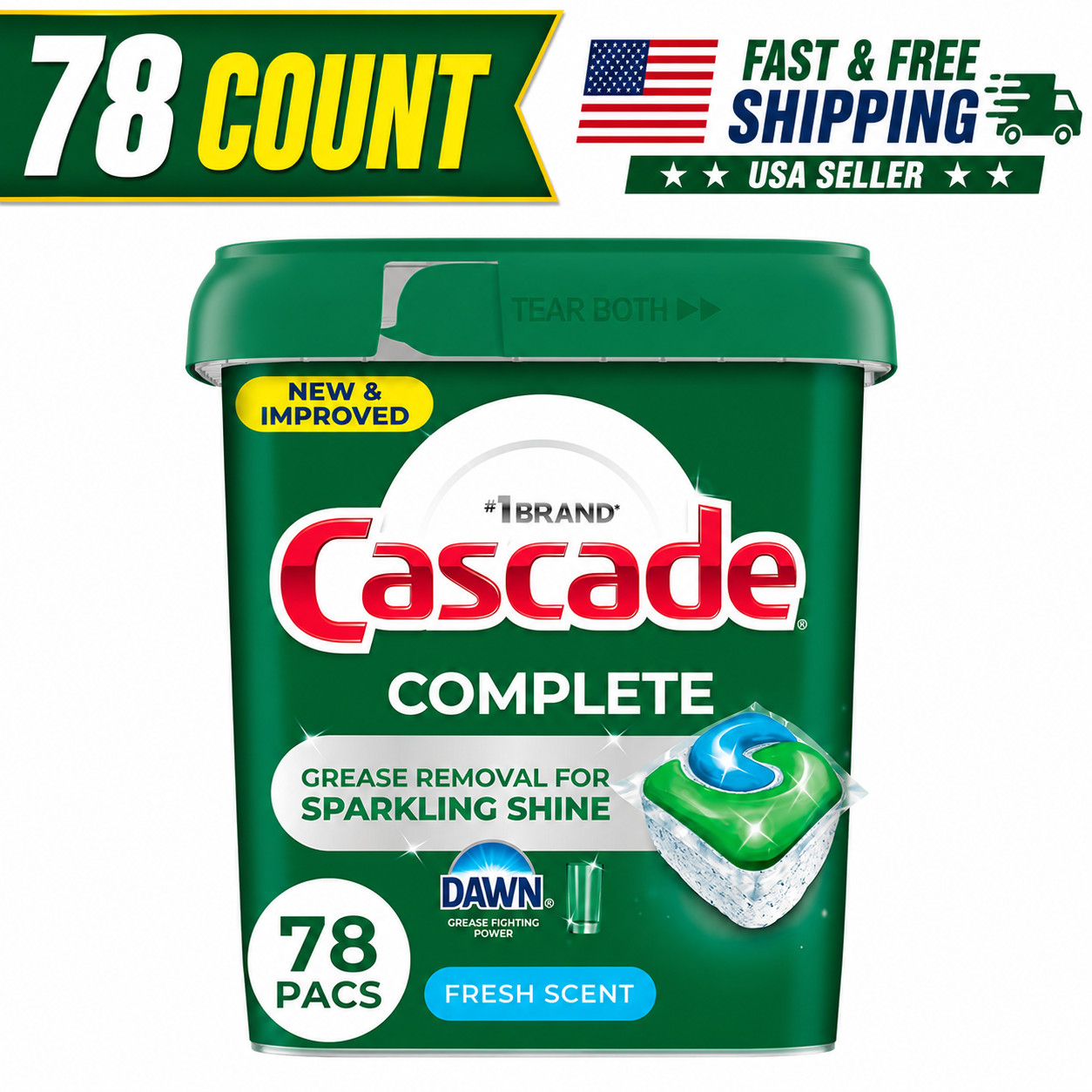 Cascade Upgraded Dishwasher Pods Fresh Scent ActionPacs Detergent 78 Count free