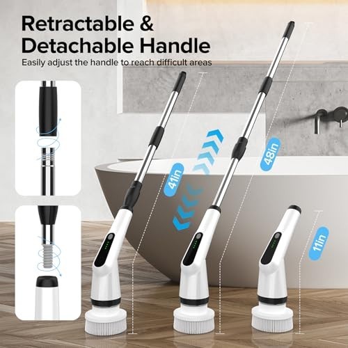 Electric Spin Scrubber with 7 Brush Heads & Retractable Handle – 2-Speed Shower