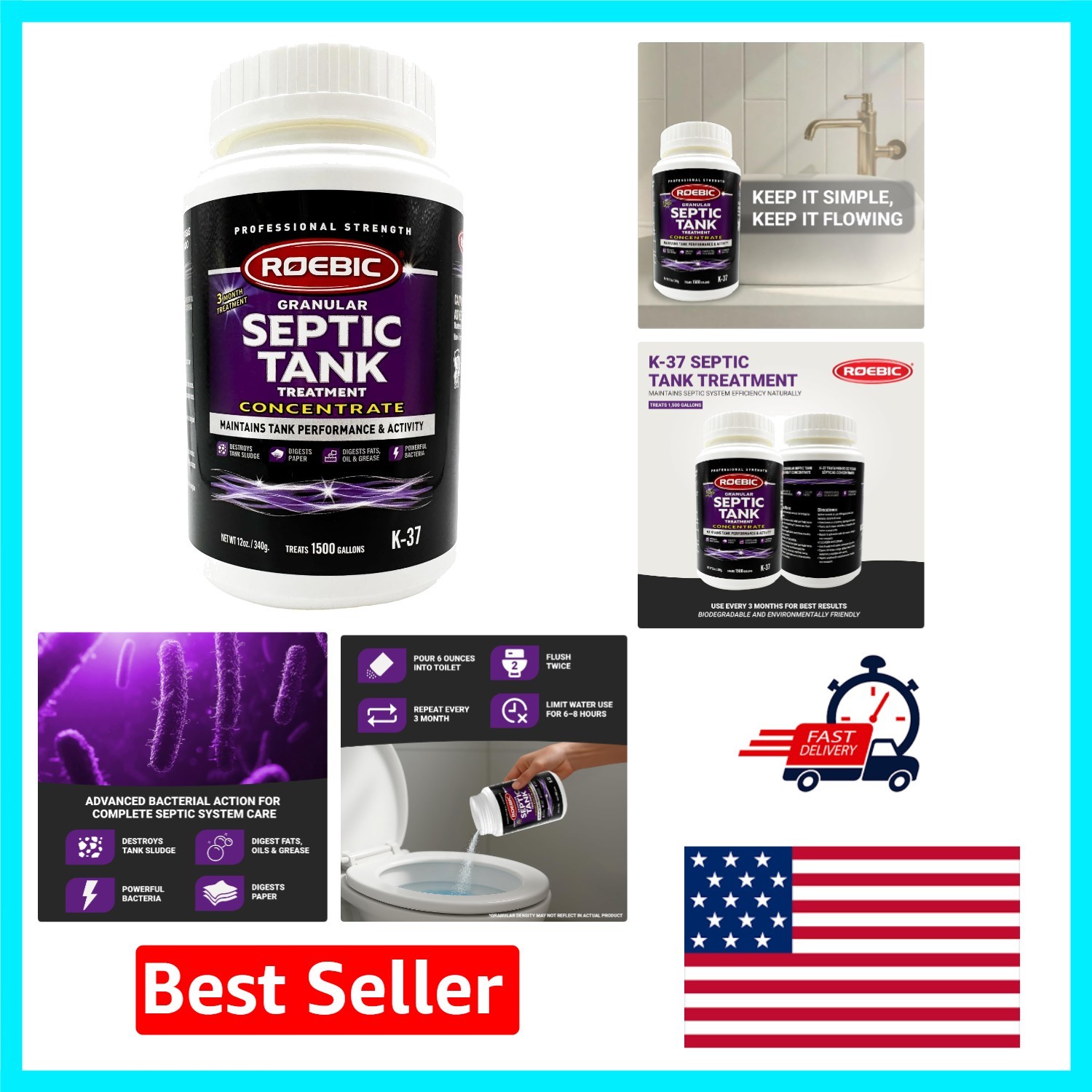 K-37 Granular Septic Tank Treatment, 12 oz for Clog Prevention & Odor Control