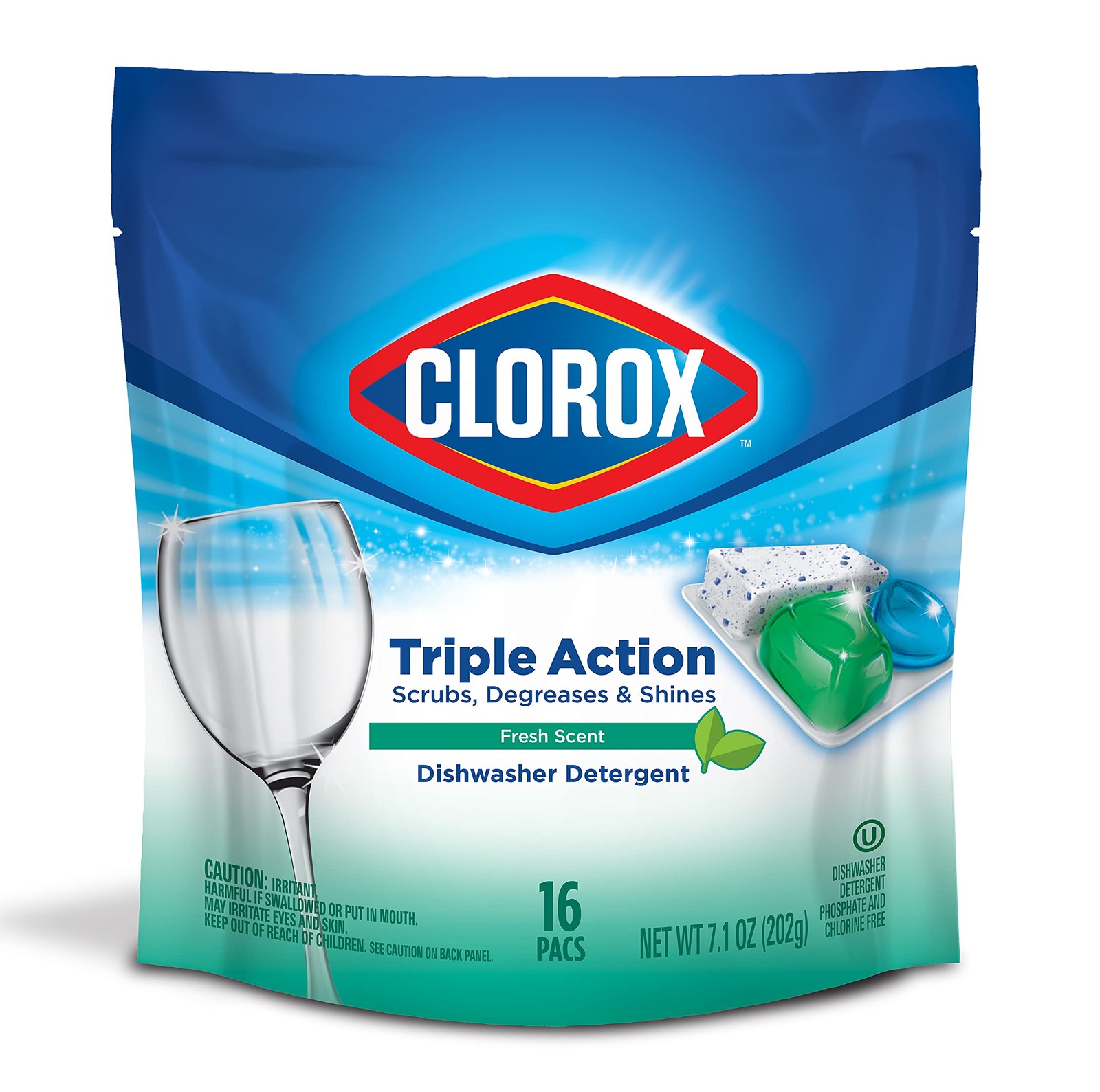 Clorox Triple Action Dishwasher Detergent Pacs 16 Count Ultra Grease Cleaning