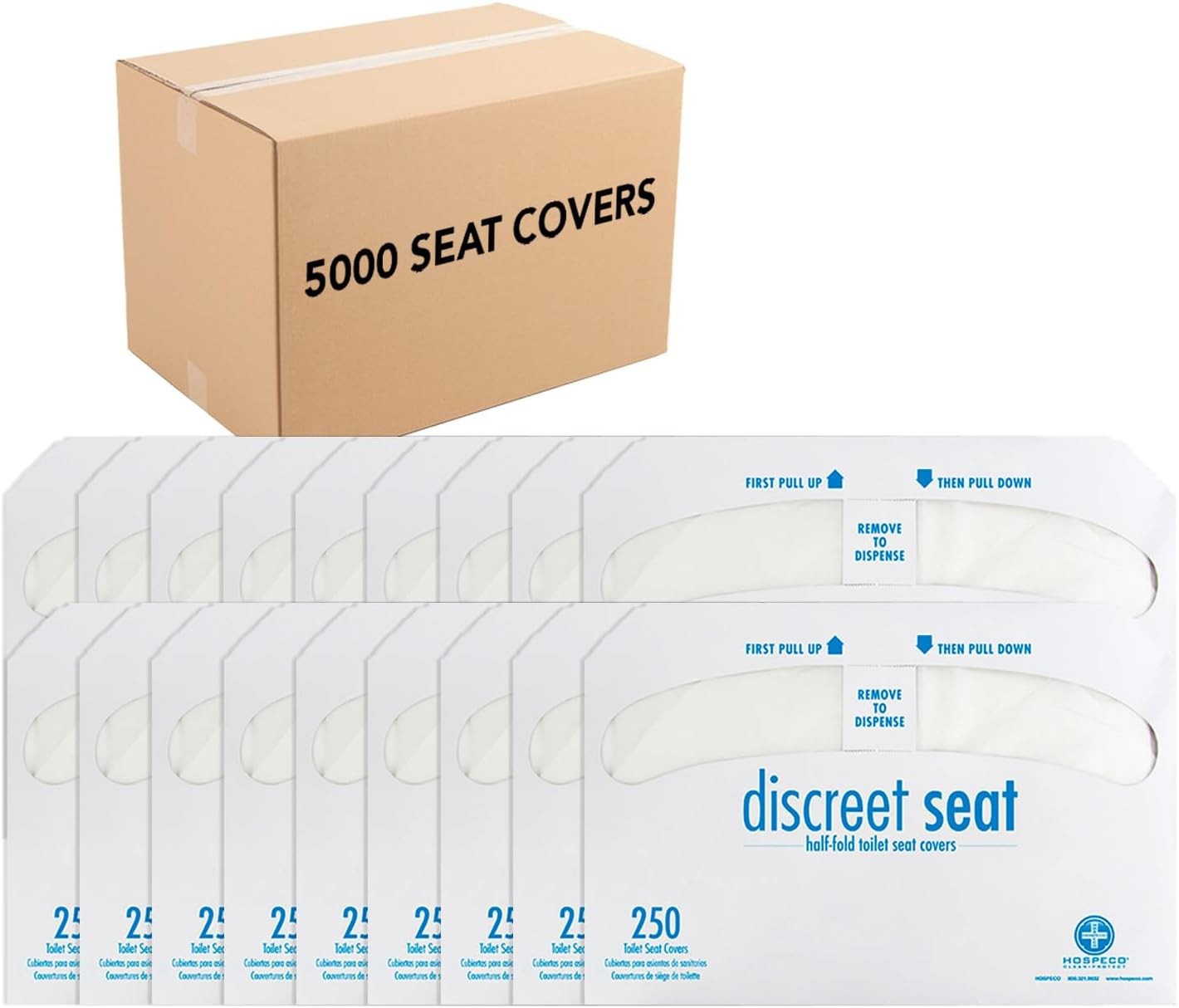 HOSPECO Discreet Seat Half-Fold Toilet Seat Covers, 14.25 X 16.5, White, 250/p