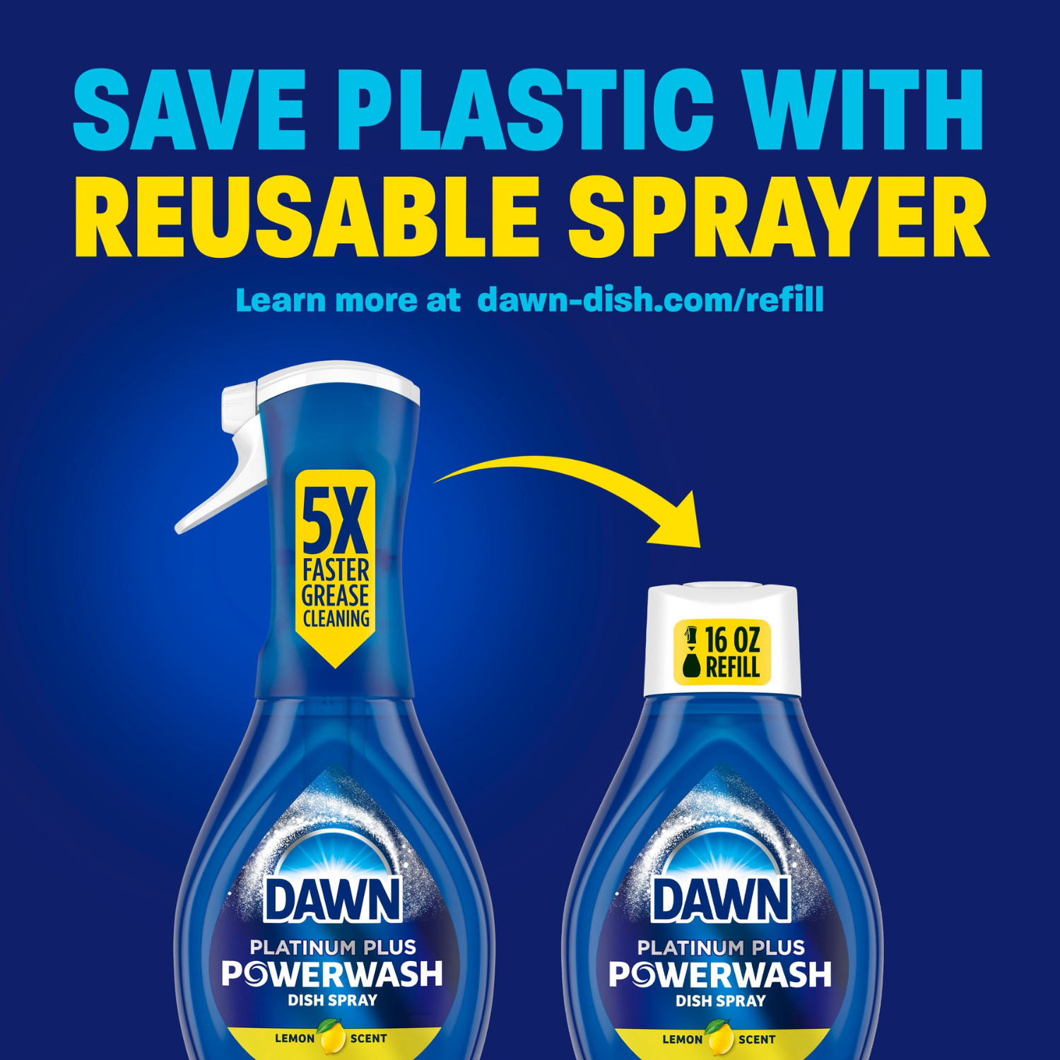 (2 Pack) Dawn Platinum Power Wash Dish Spray, Dish Soap, Lemon Refill, 16 fl oz
