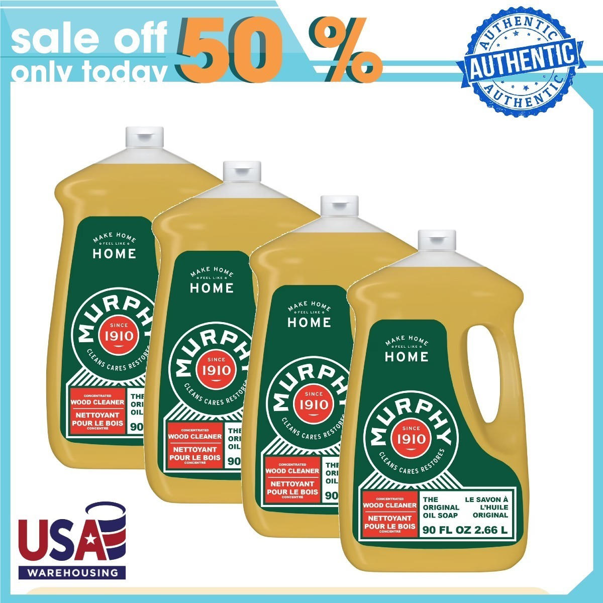 (4 pack) Murphy Oil Soap Concentrated Formula, Wood Cleaner, Citronella90 fl oz