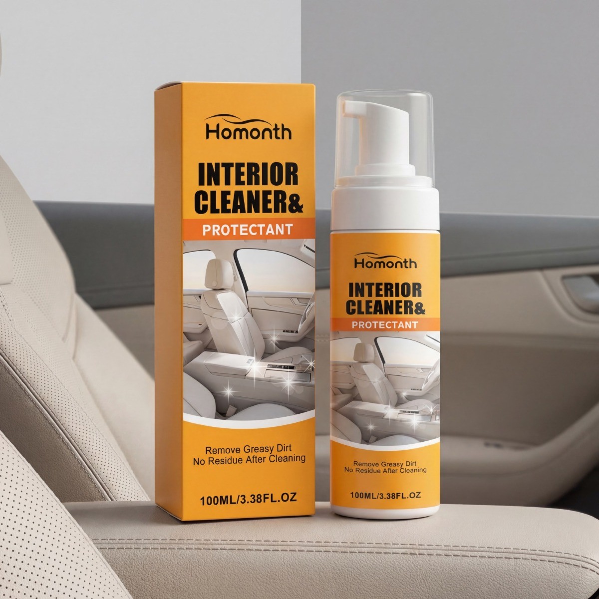 Car Interior Cleaner for Leather Plastic Fabric, Odor Removal & Shine Renewal