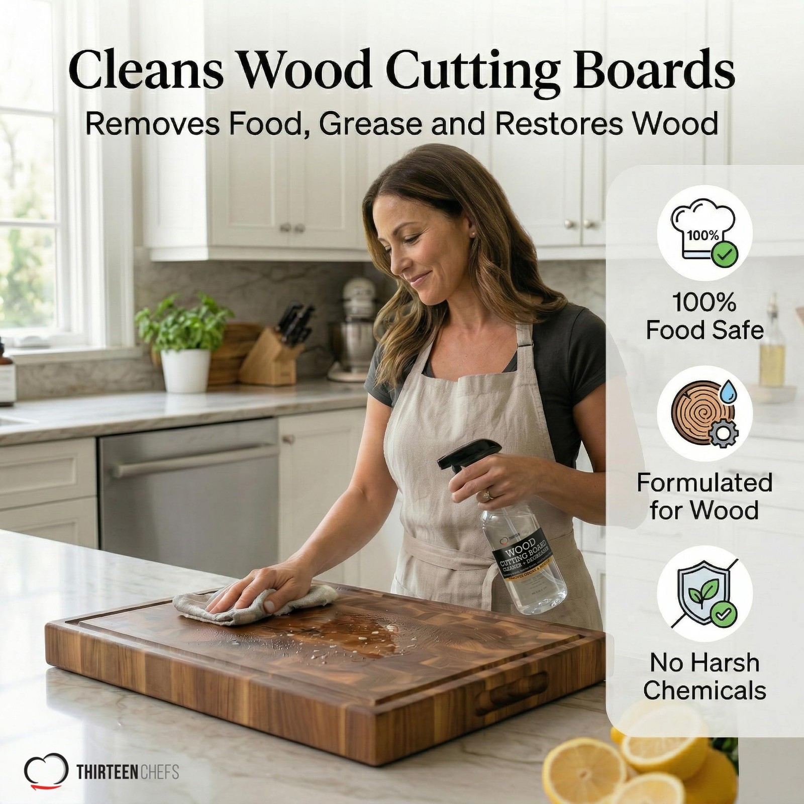 Wood Cutting Board Cleaner – Food Safe Spray for Butcher Blocks and Counterto…