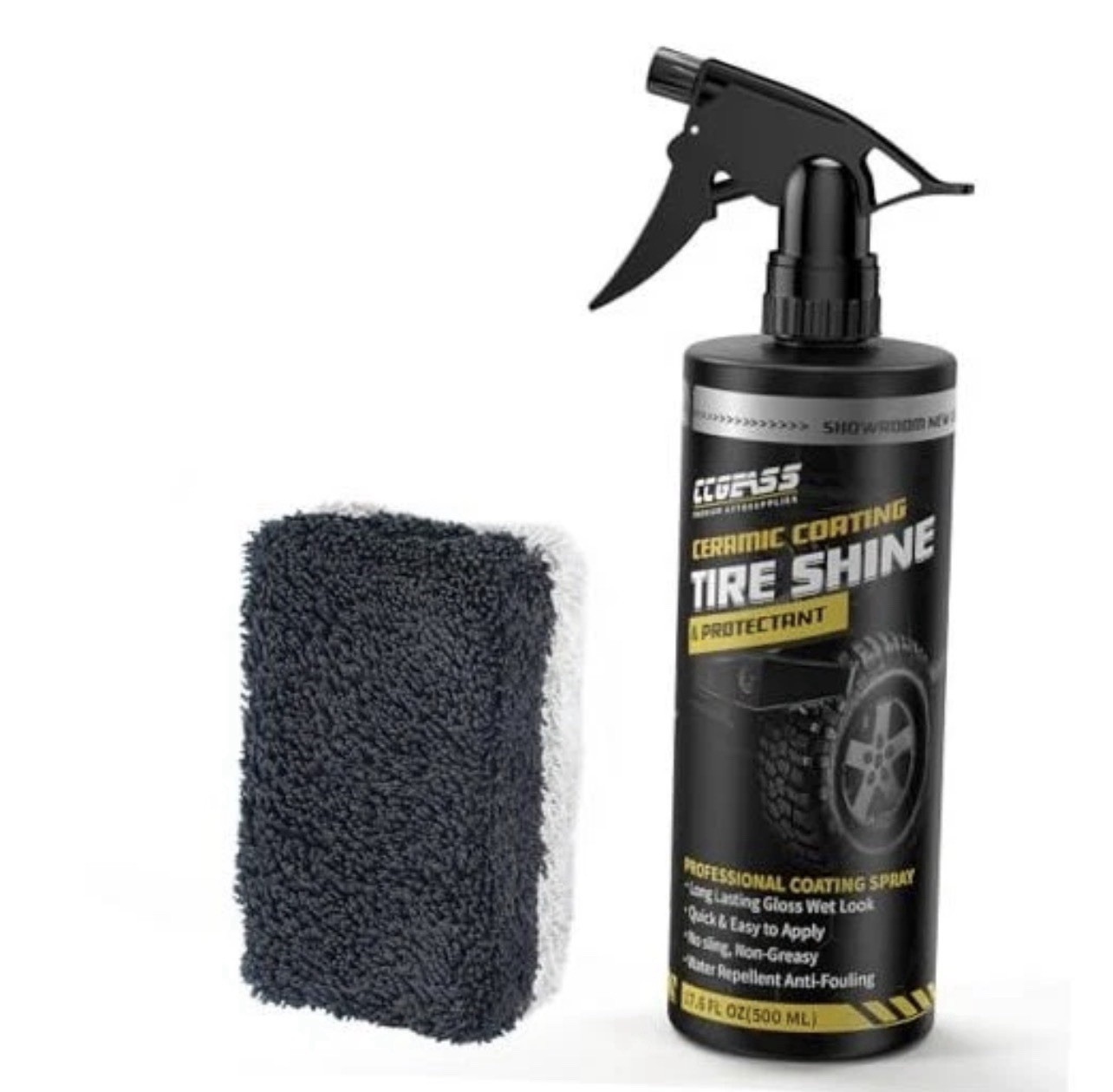 Tire Shine Spray & Dressing – 17.6oz Water-Based Dressing with Applicator Pad |
