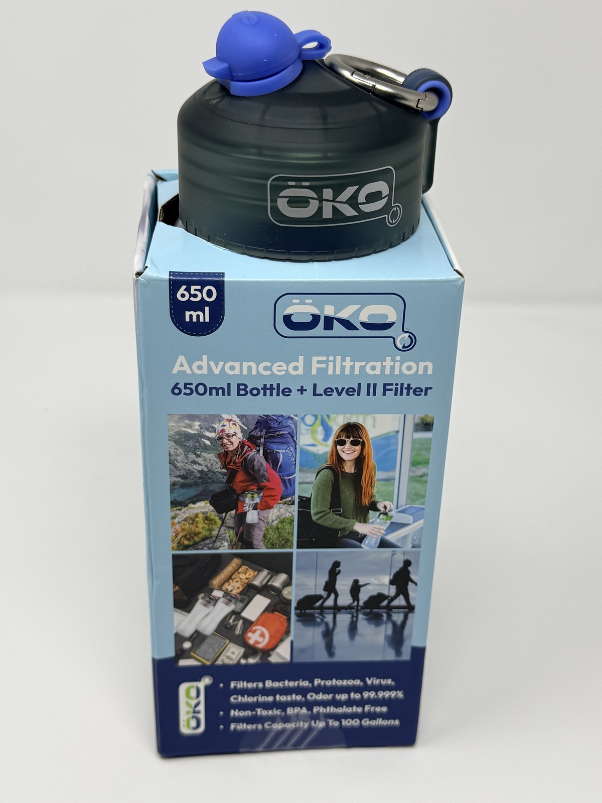 ÖKO Advanced Filtration Water Bottle 650ml Level II Filter BPA Free NASA Tech