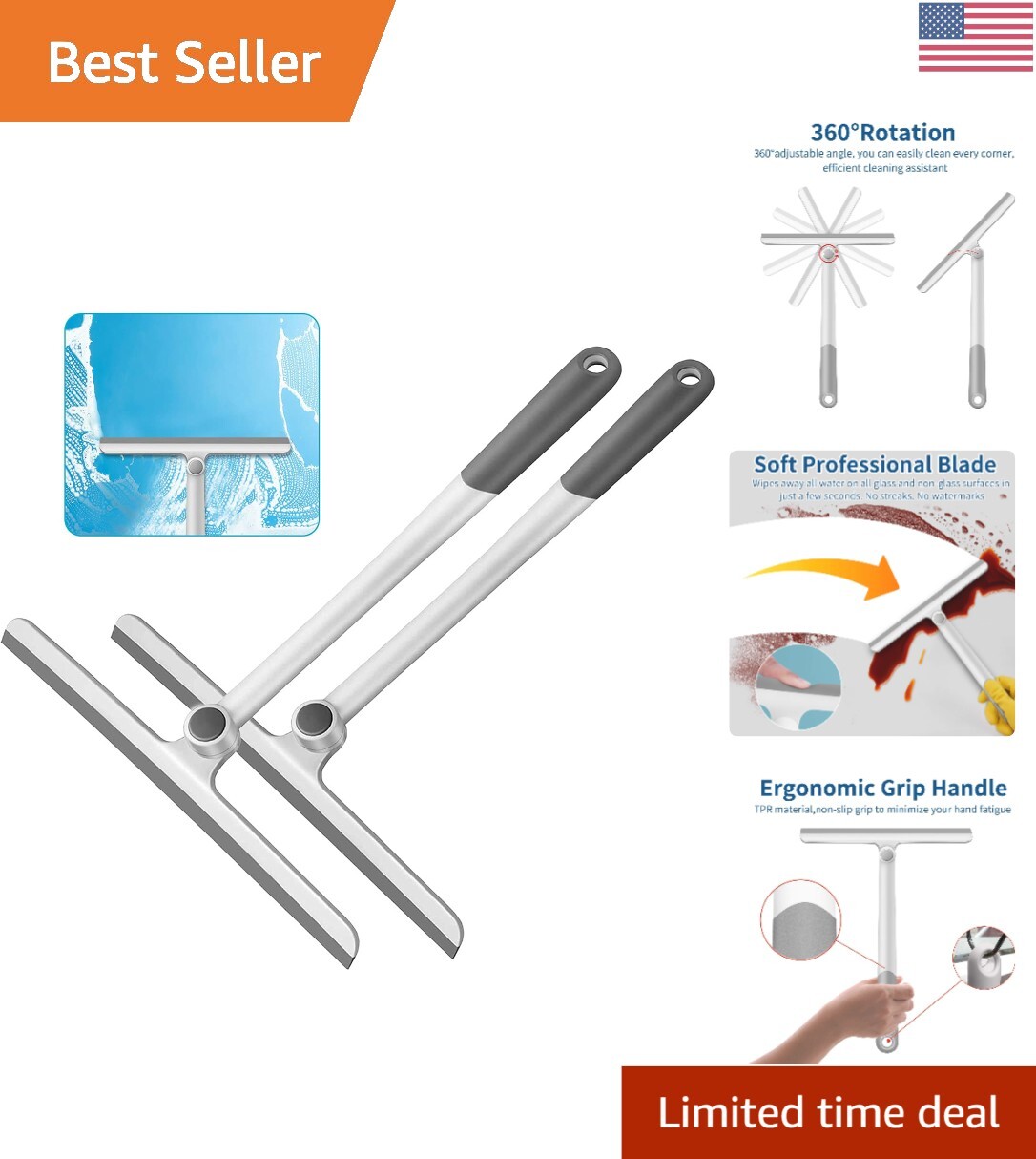 Versatile Glass Squeegee Set – Silicone Cleaner for Multiple Surfaces