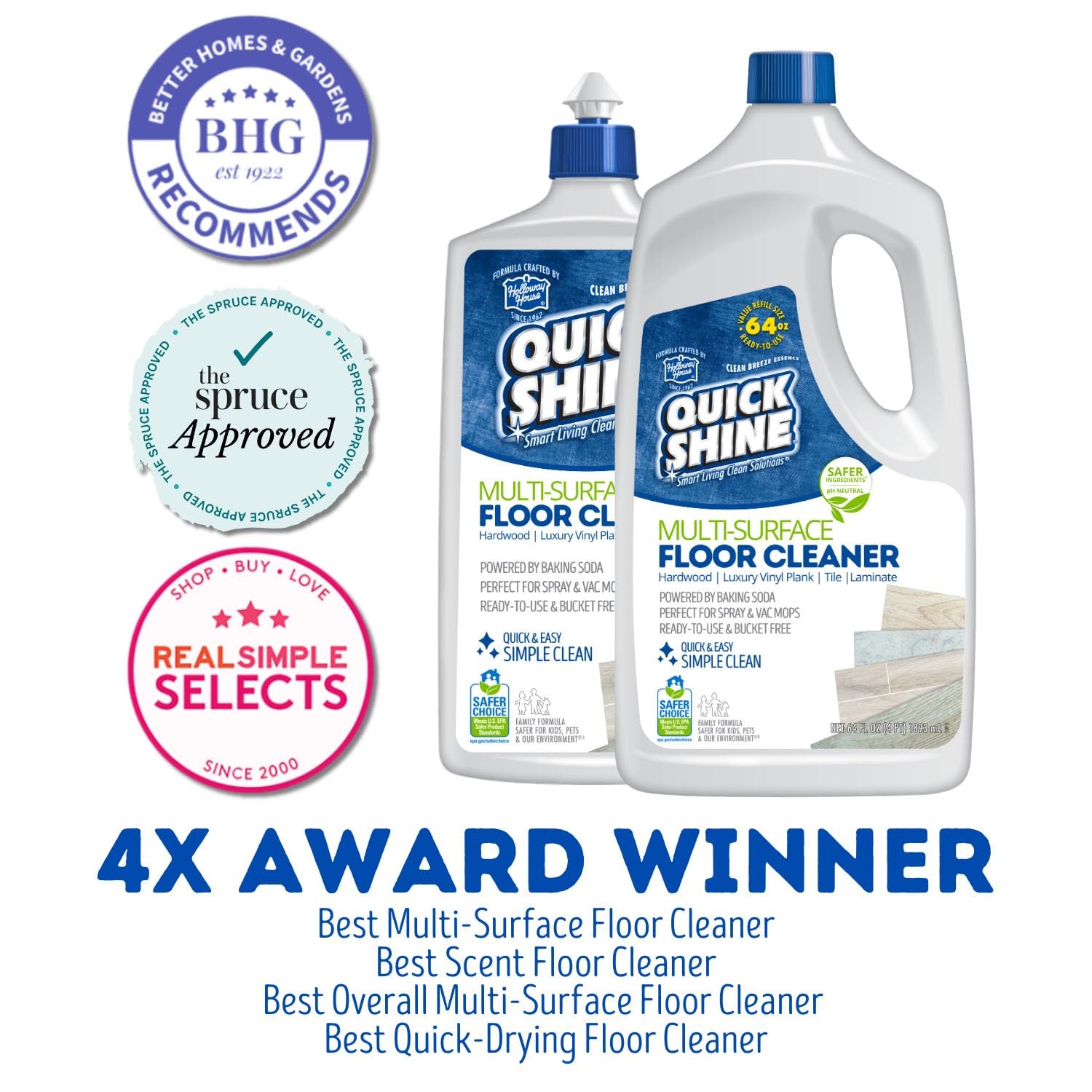 Quick Shine Multi Surface Floor Cleaner 64oz, Ready to Use-Streak Free-No Rinse,