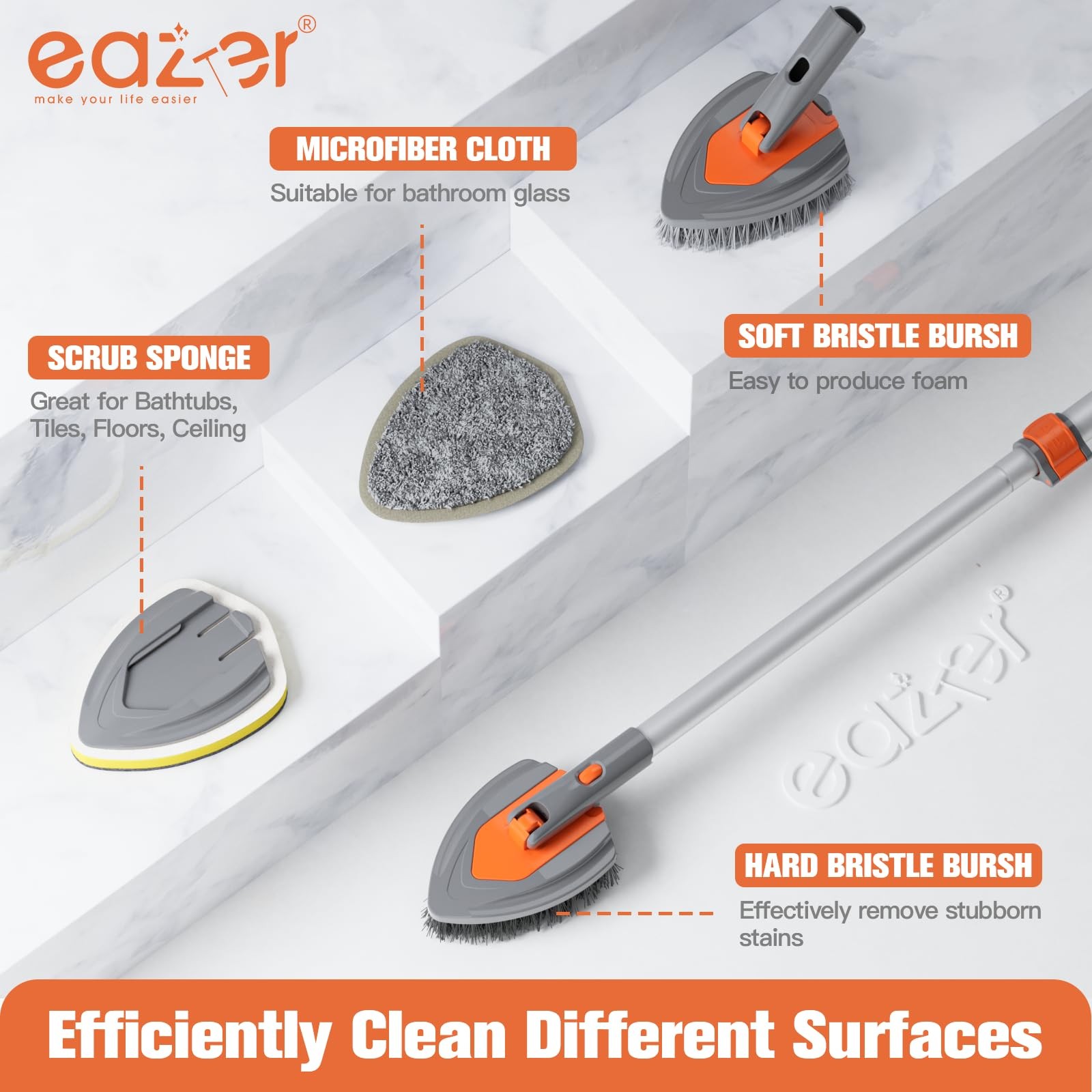 4-in-1 Long-Handled Tub Scrubber-Versatile Bathroom Cleaning Brush with Showe…
