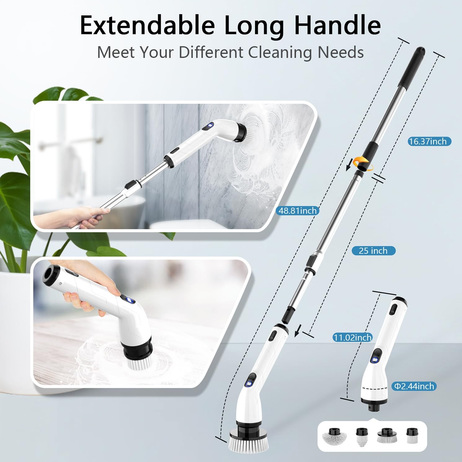 TUYU Electric Spin Scrubber, Full-Body IPX7 Waterproof Bathroom Scrubber with Po