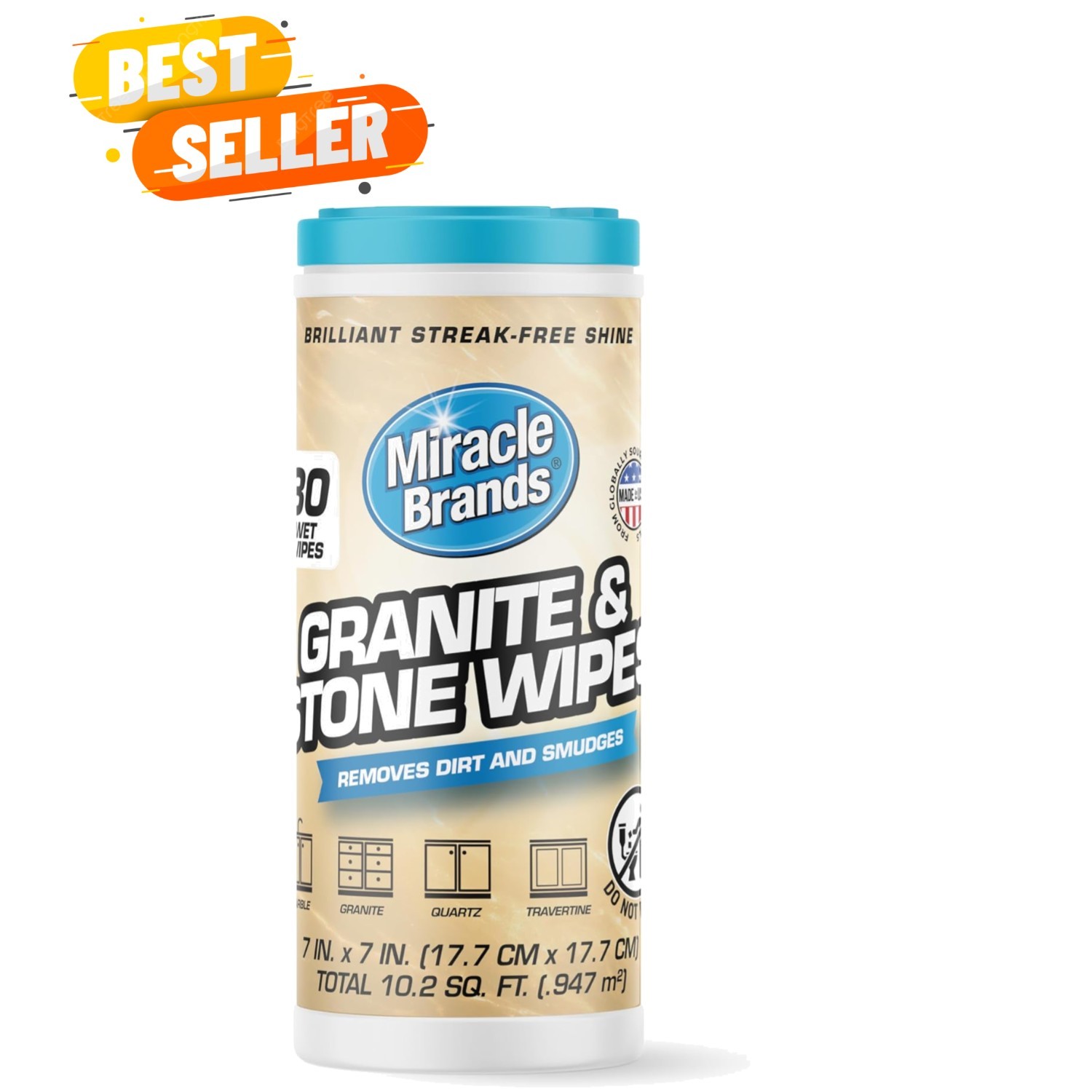 Streak-Free Unscented Wipes for Cleaning & Protecting Stone Surfaces – 30 Count