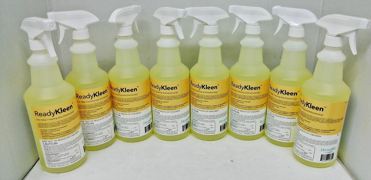 8x DermaRite ReadyKleen One Step Cleaning Disfect 32 OZ. Spray Bottles each