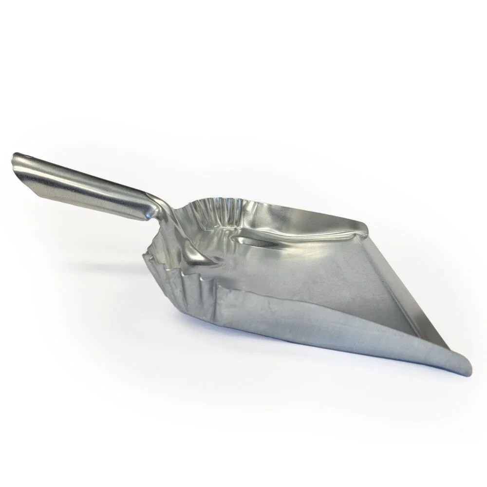 Heavy Duty Galvanized Steel Dustpan with Long Handle Silver Metal
