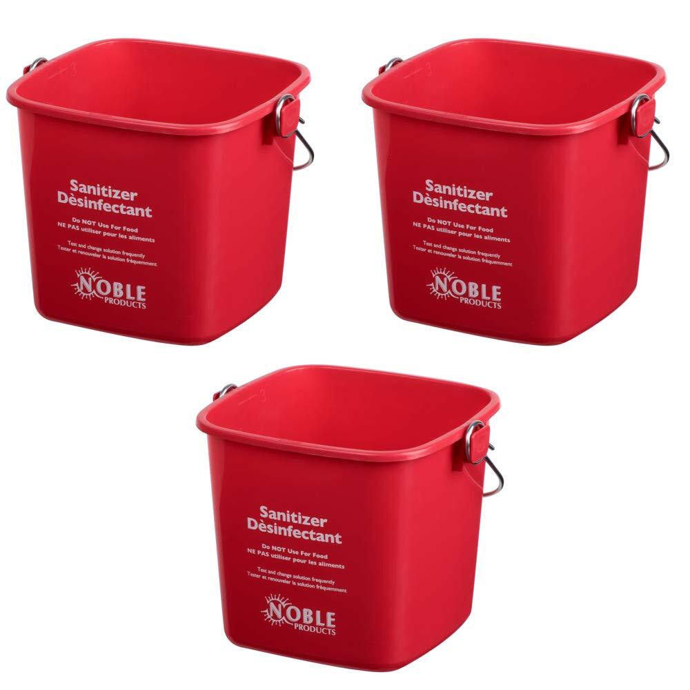 Red 3 Qt Sanitizing Bucket Trilingual Labeling HACCP Compliant Easy Handle