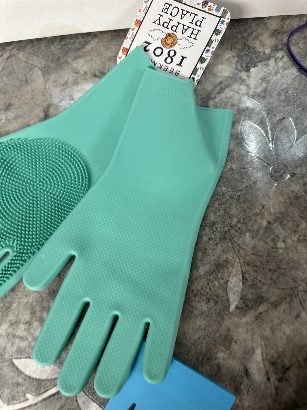 Beekman 1802 Cleaning Dishwashing Scrubber Silicone Gloves Green Sz Small New