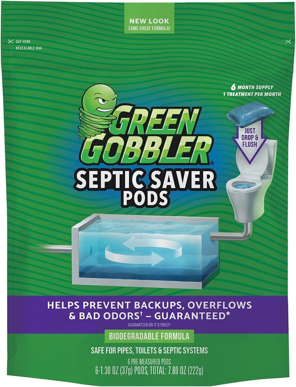 Green Gobbler SEPTIC SAVER Bacteria Enzyme Pacs – 6 Month Septic Tank Supply