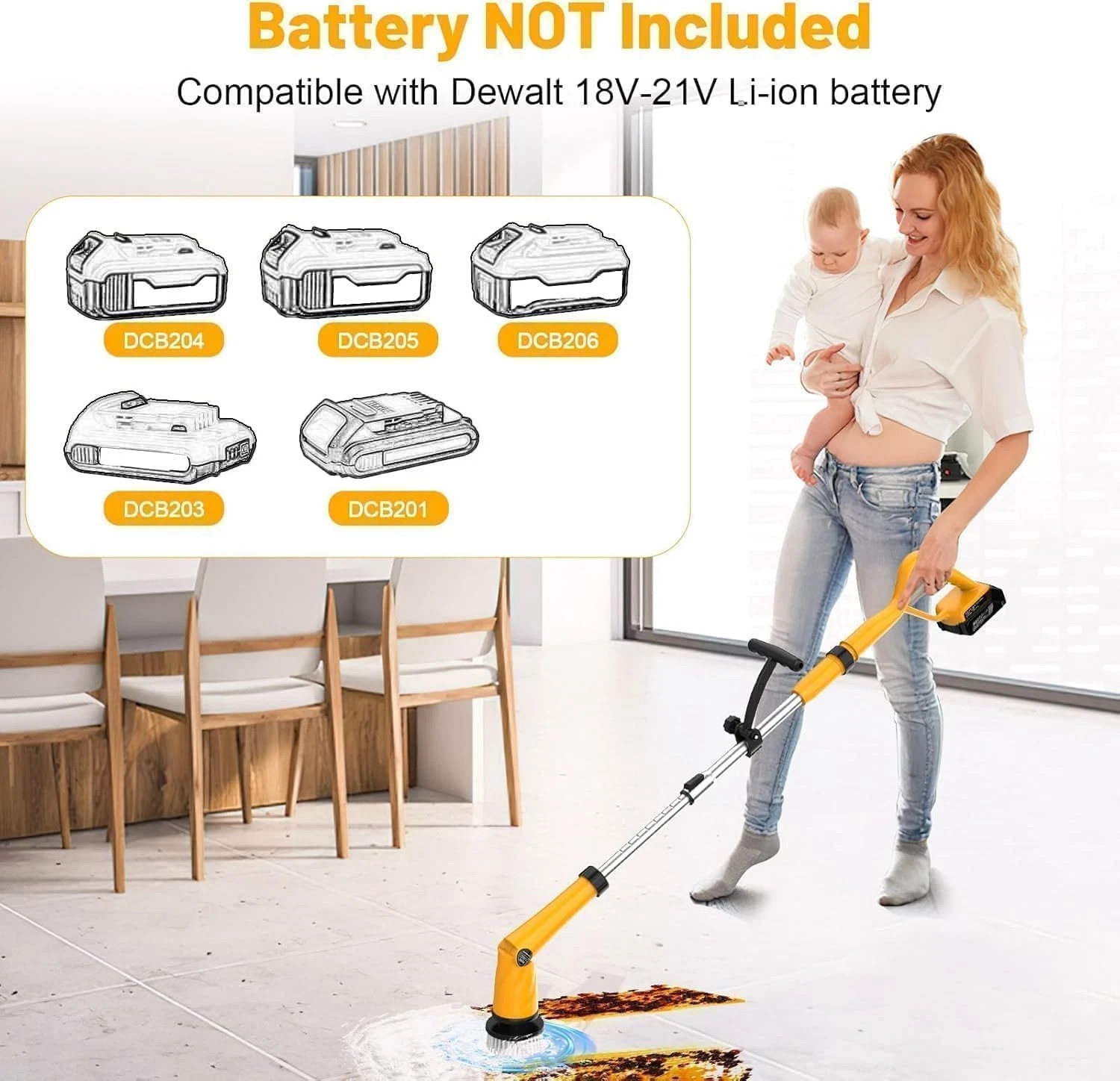 1500 RPM Electric Spin Scrubber for Dewalt 20V Battery, Power Shower Scrubber fo
