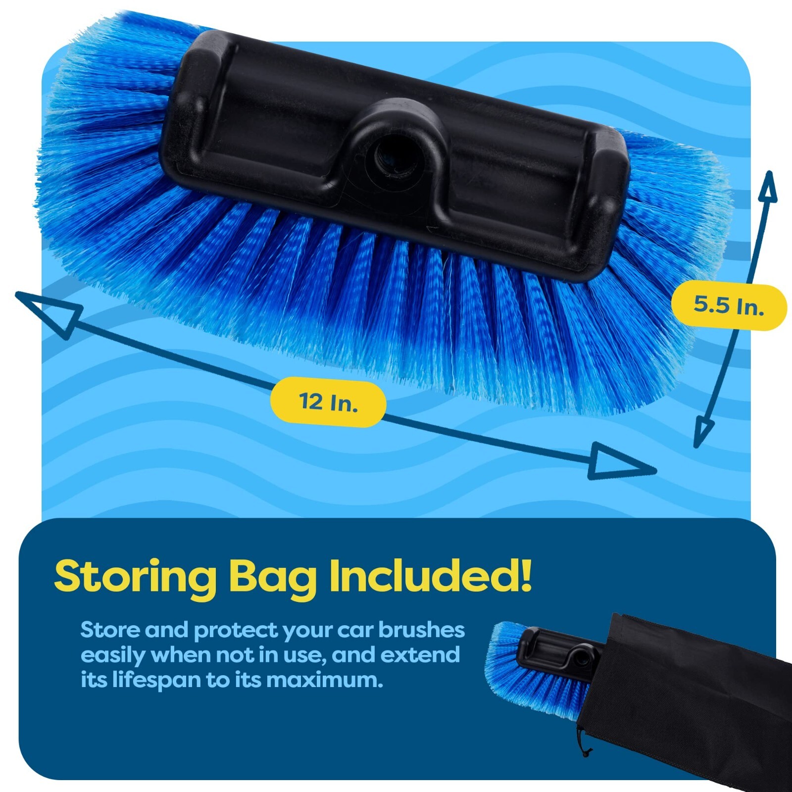 12″ Car Wash Brush With Soft Bristles For Car Truck Boat Deck & House Cleaning