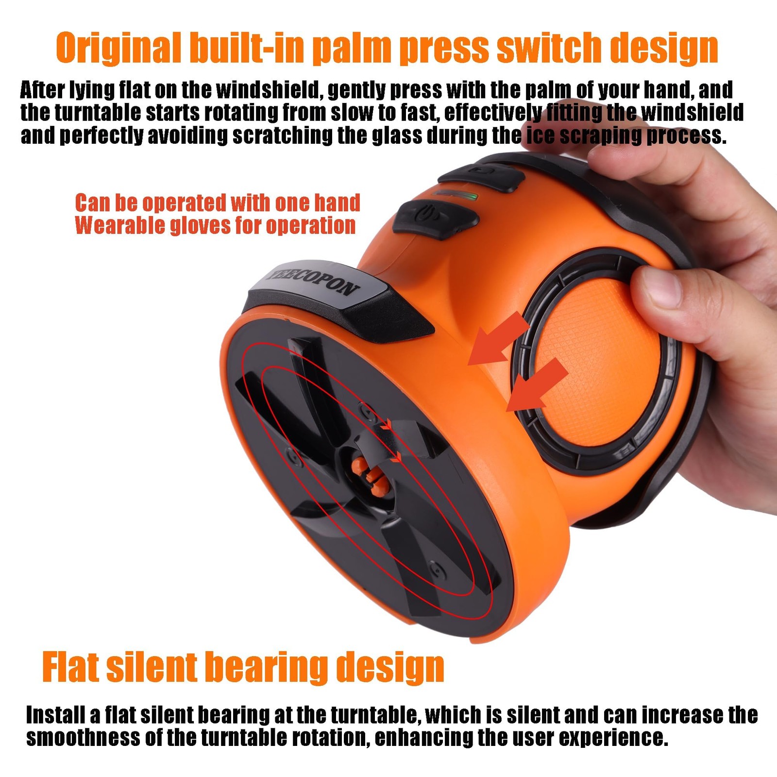 3In1 Electric Ice Scraper Cordless Handheld Defroster Polisher 2000mAh Car