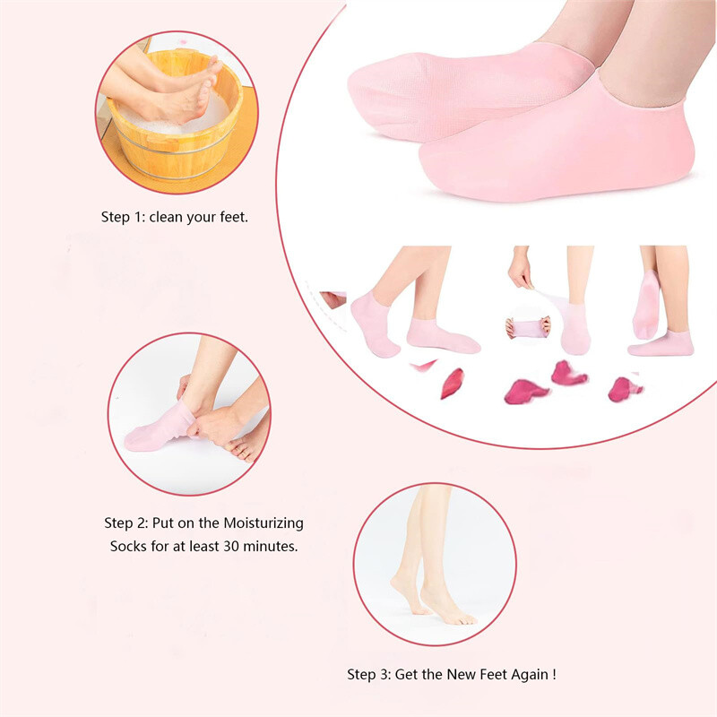 2 Pair Full Length Silicone Gel Moisturizing Socks Foot Care Protector Free Ship