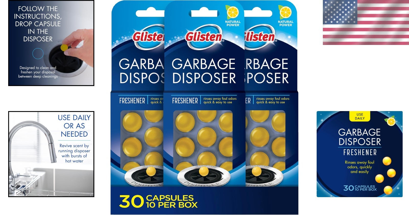 Eco-Friendly Sink Odor Eliminator – 30 Lemon Freshness Capsules for Cleaning