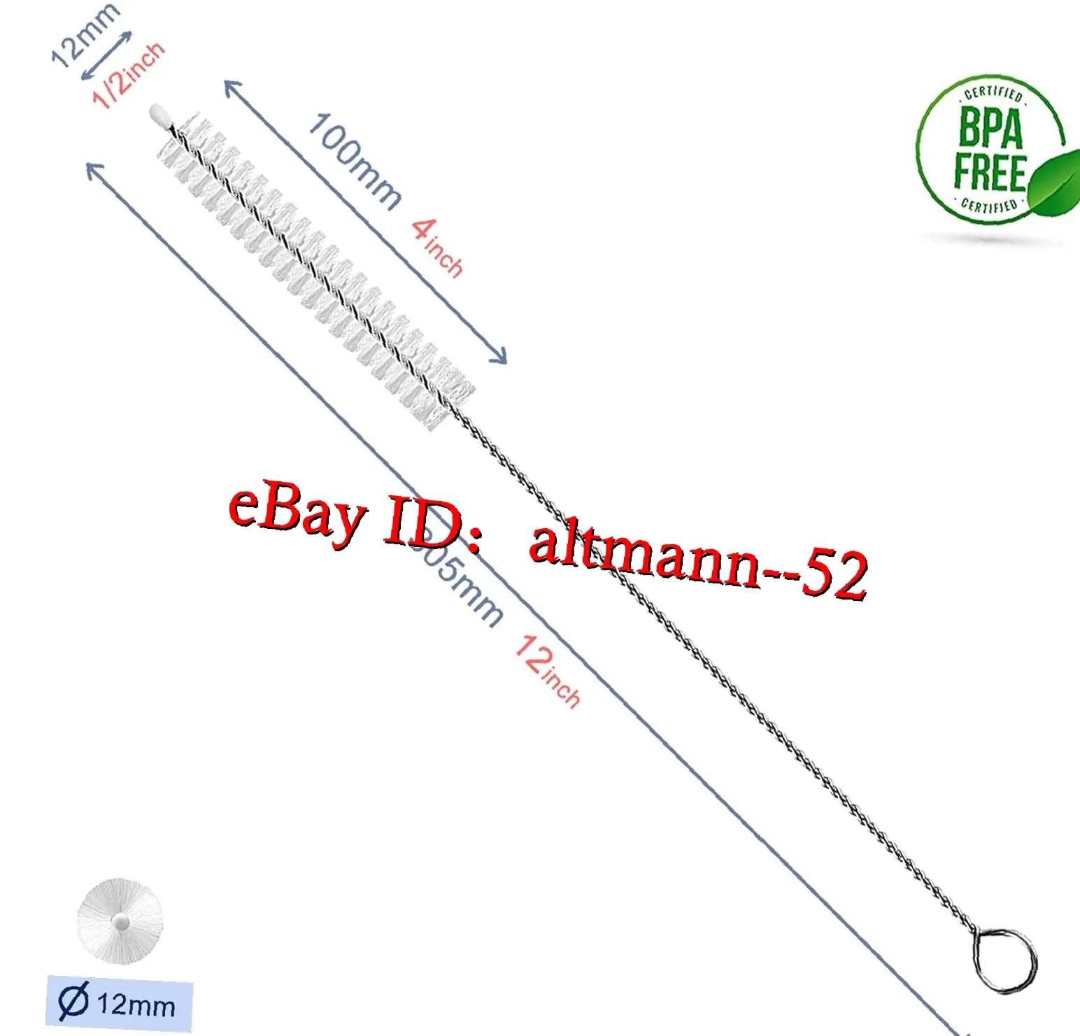 12″ Straw Cleaner Brush 10 Pack, Extra Long 12mm Wide Pipe Cleaners for Bottles