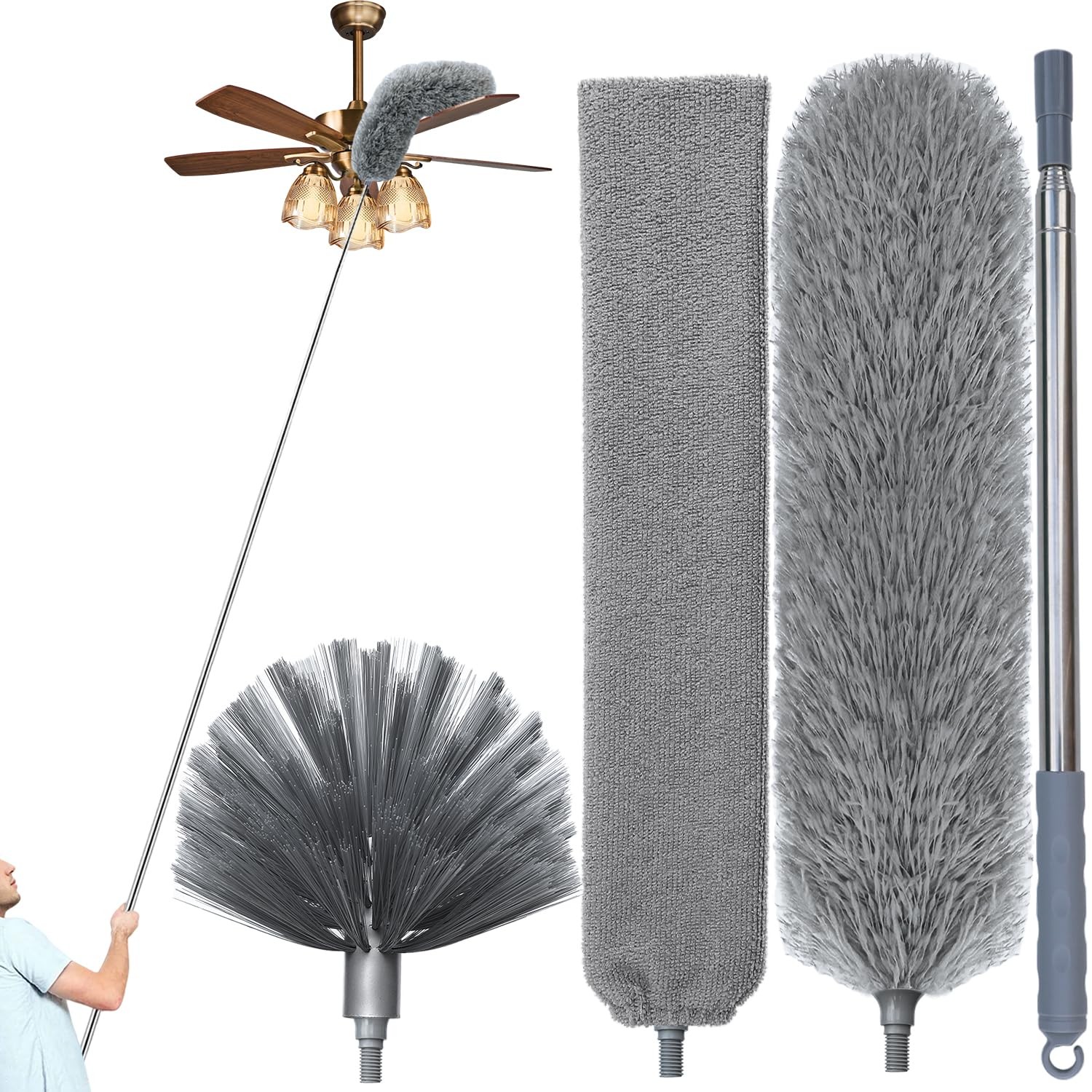 100 Inch Extendable Duster Microfiber Cobweb Ceiling Fan Brush Dust Remover