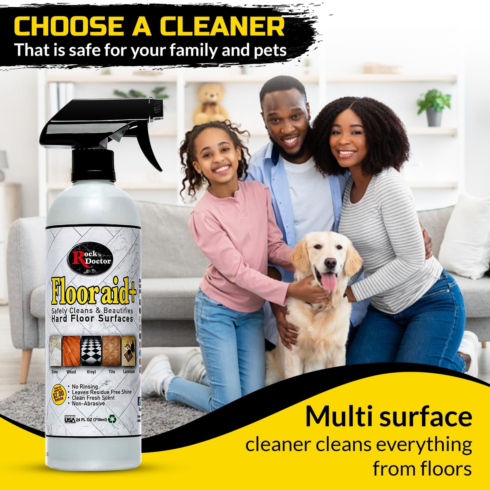 Flooraid+ Hard Floor Cleaner, Multi-Surface Formula for Tile, Stone, Laminate…