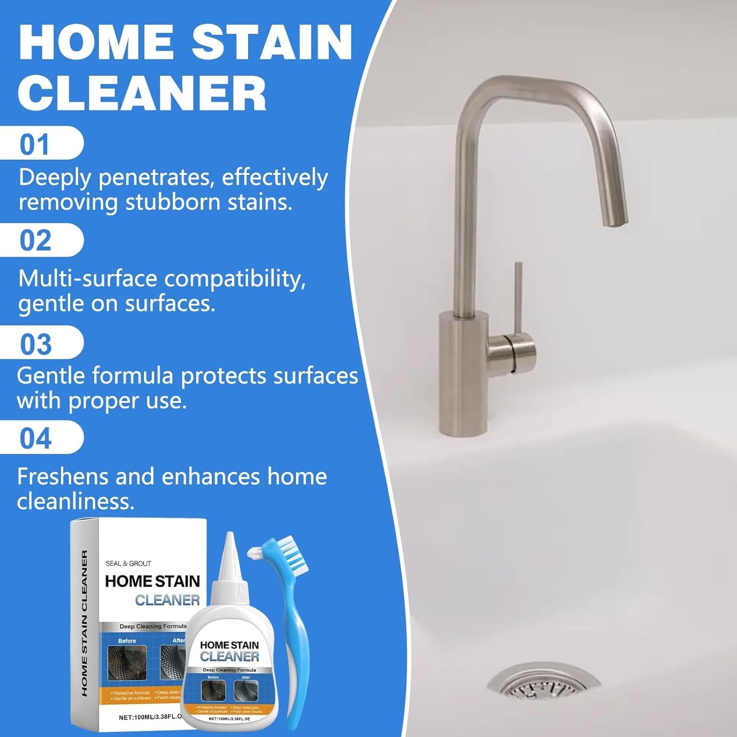Home Stain Cleaner Gel, Washing Machine Cleaner with Brush, Deep Cleaning All-Pu