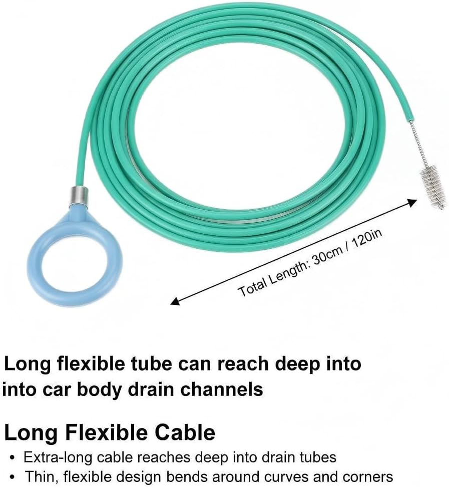 118Inch Roof Drain Cleaning Tool, Flexible Pipe Cleaner with 2 Brushes for Car