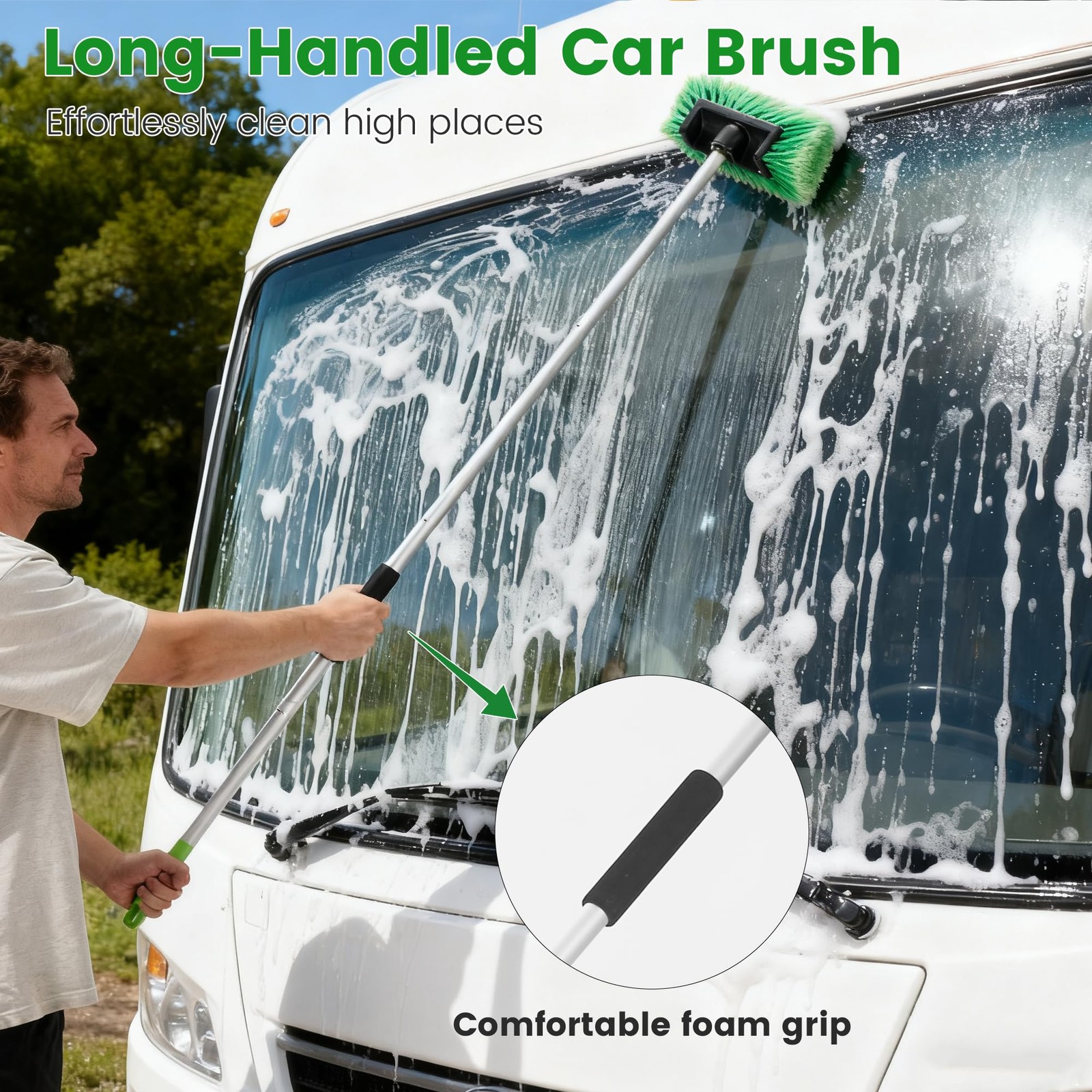 Car Wash Brush with Long Handle, 60” Soft Bristle Cleaning Brush, Car Cleani…
