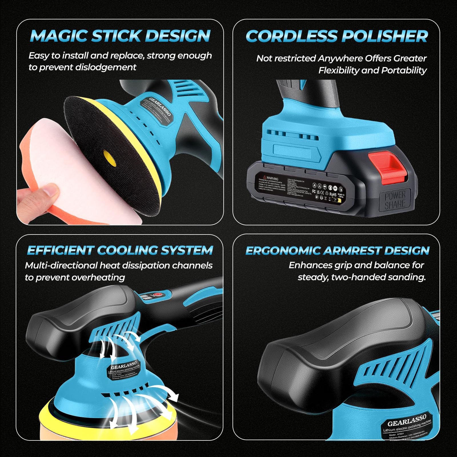 Cordless Car Buffer Polisher with 2 Batteries, 8 Speeds & 17Piece Kit