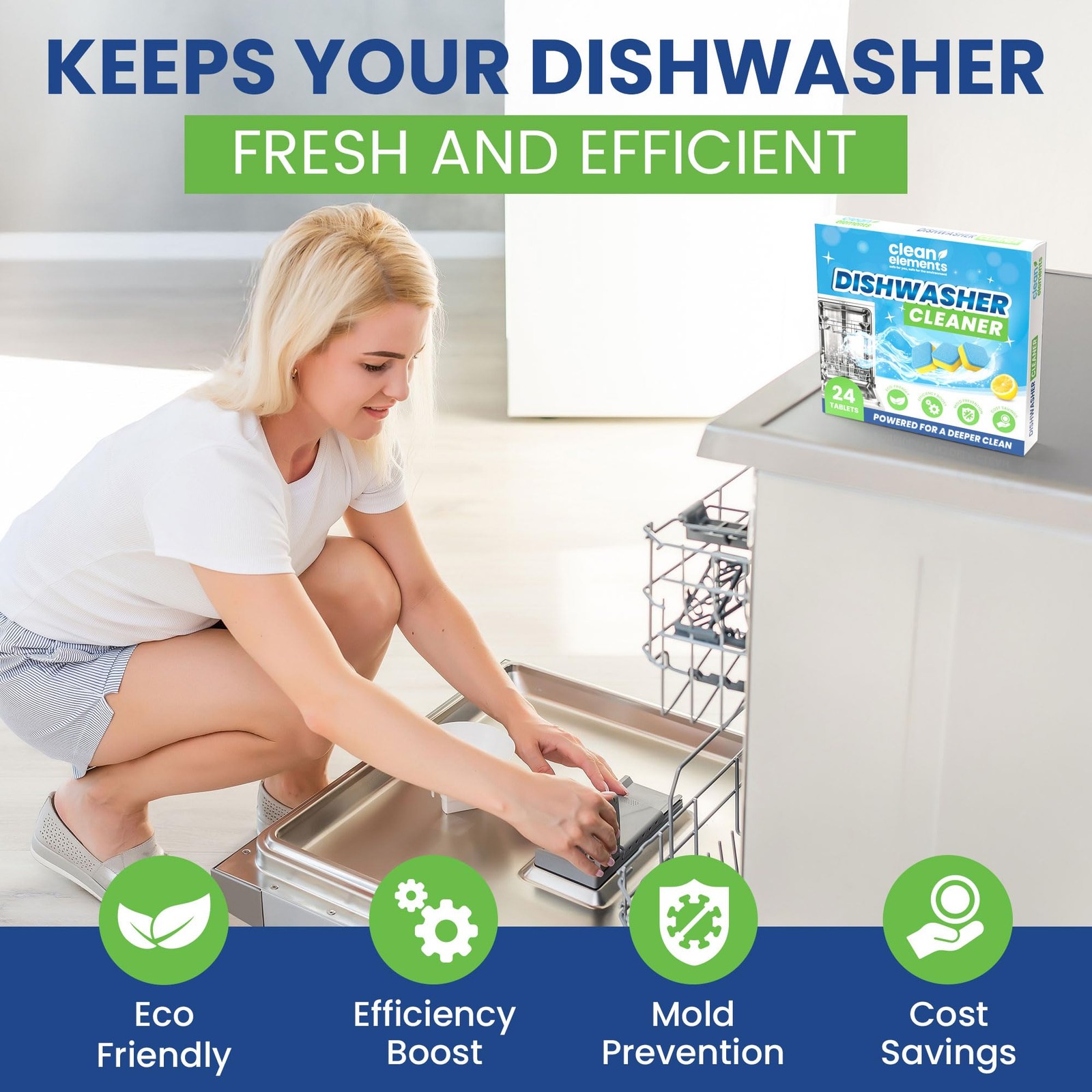 Dishwasher Cleaner Tablets & Deodorizer – 24 Pack (12 Month Supply) Deep Clea…