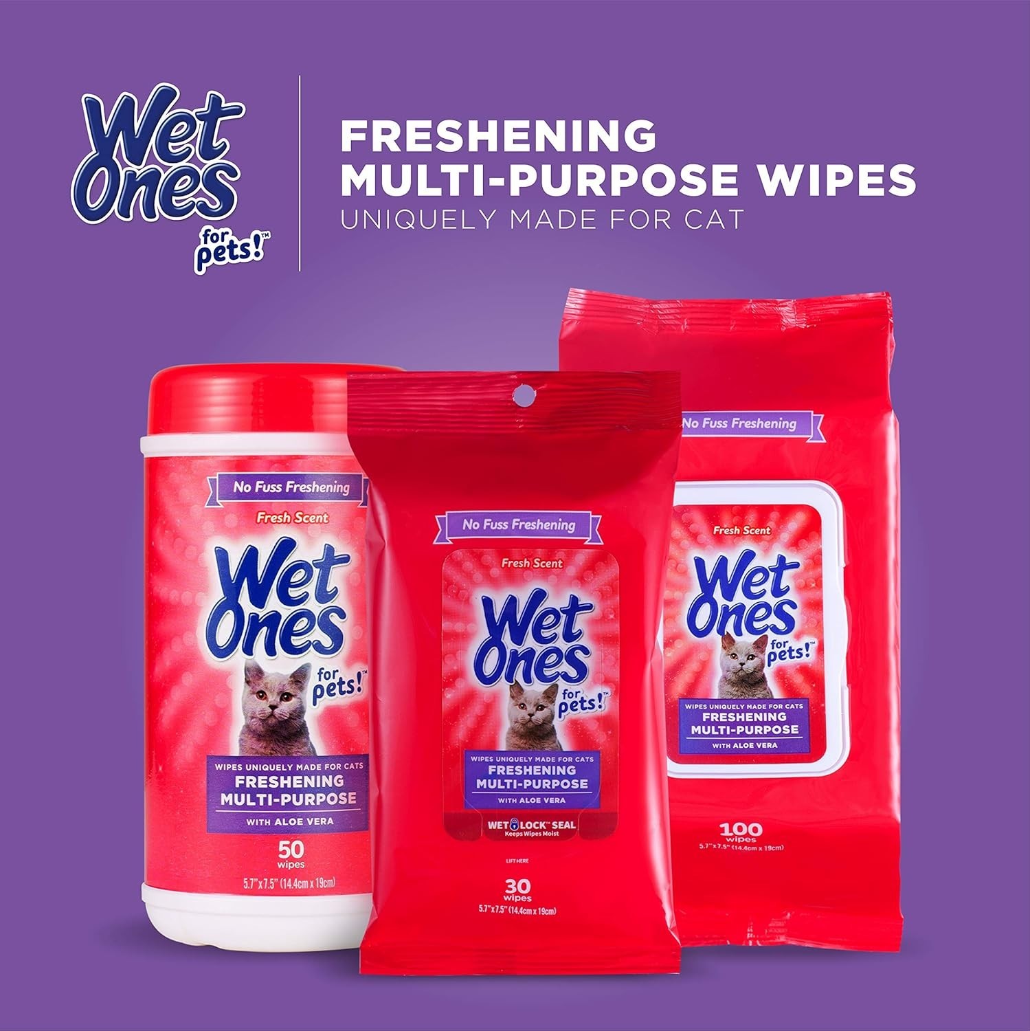for Cats Freshening Wipes, Multi-Purpose Cat Grooming Wipes with Aloe Vera, H…