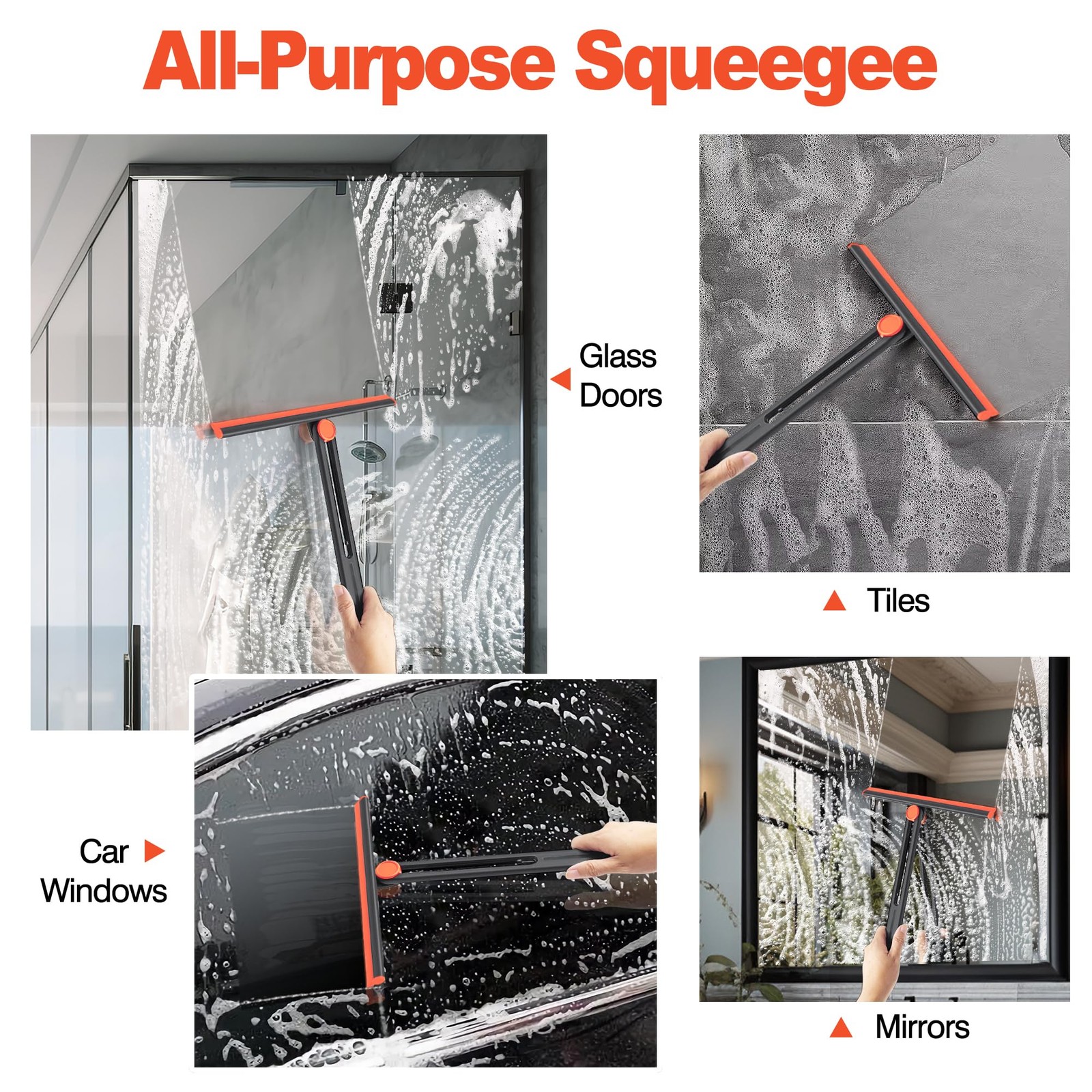 Shower Squeegee for Glass Doors with 2 Pack Multi-Purpose 360° Rotating Windo…