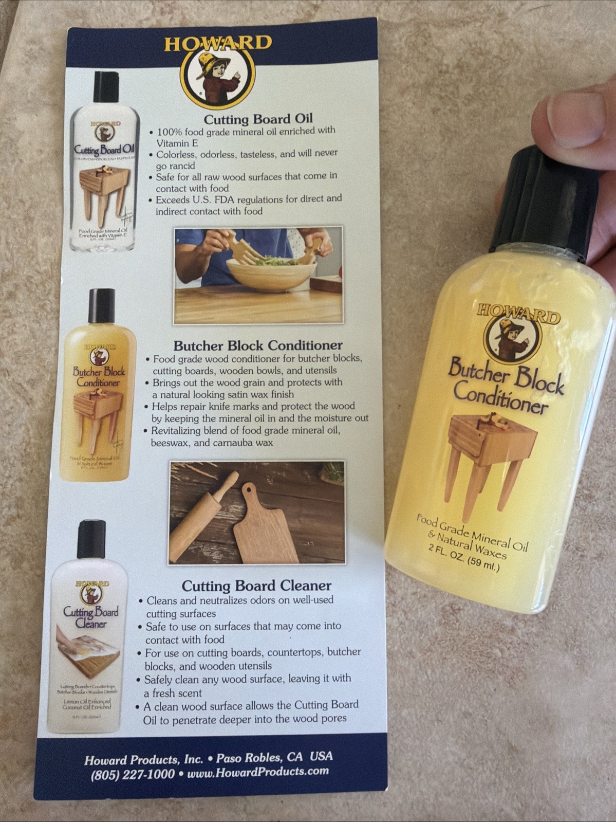 Howard BUTCHER BLOCK CONDITIONER 2oz. Wood Cutting Board Utensils Food Grade
