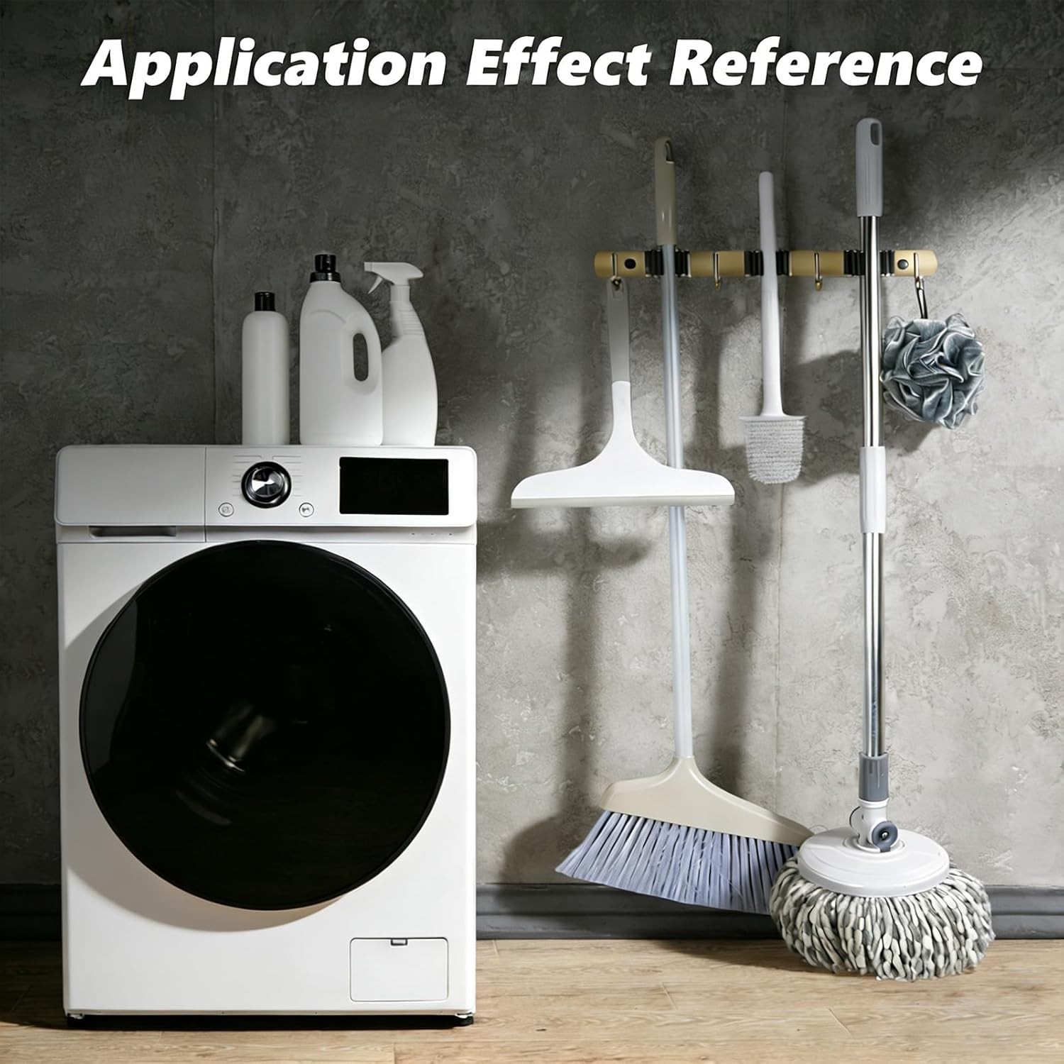Wall Mount Mop Broom Holder 3 Racks 4 Hooks Heavy Duty Kitchen Garage Organizer
