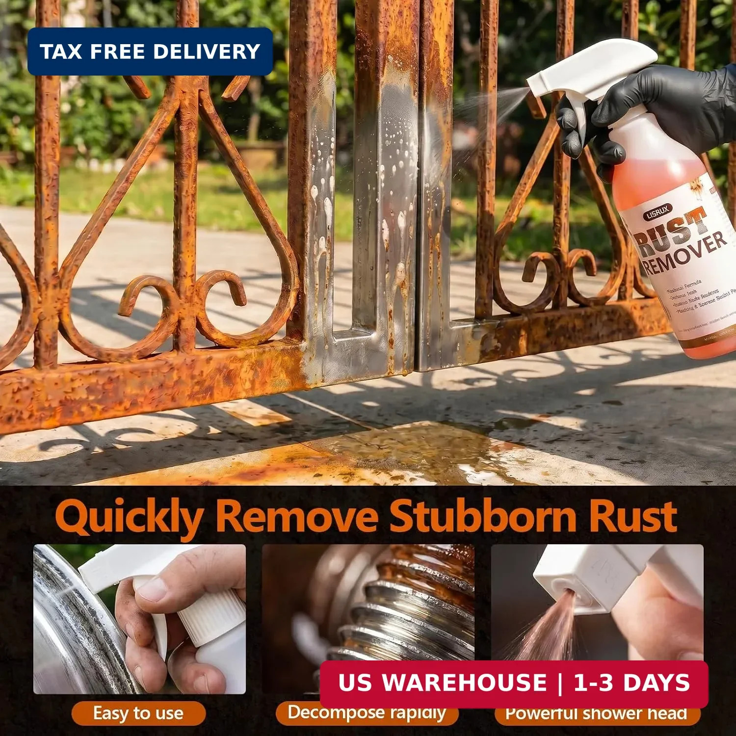 Rust Remover Spray for Metal, 17 fl oz, Upgraded Metal Cleaner, Highly Concentra