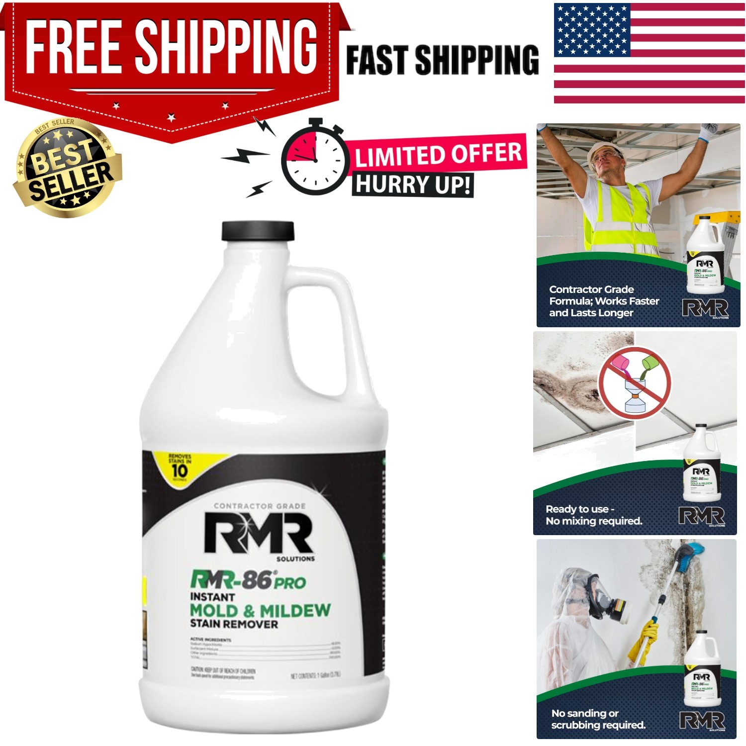 RMR-86 Pro 1 Gallon Mold Stain Remover – Ready to Use, Safe for All Surfaces