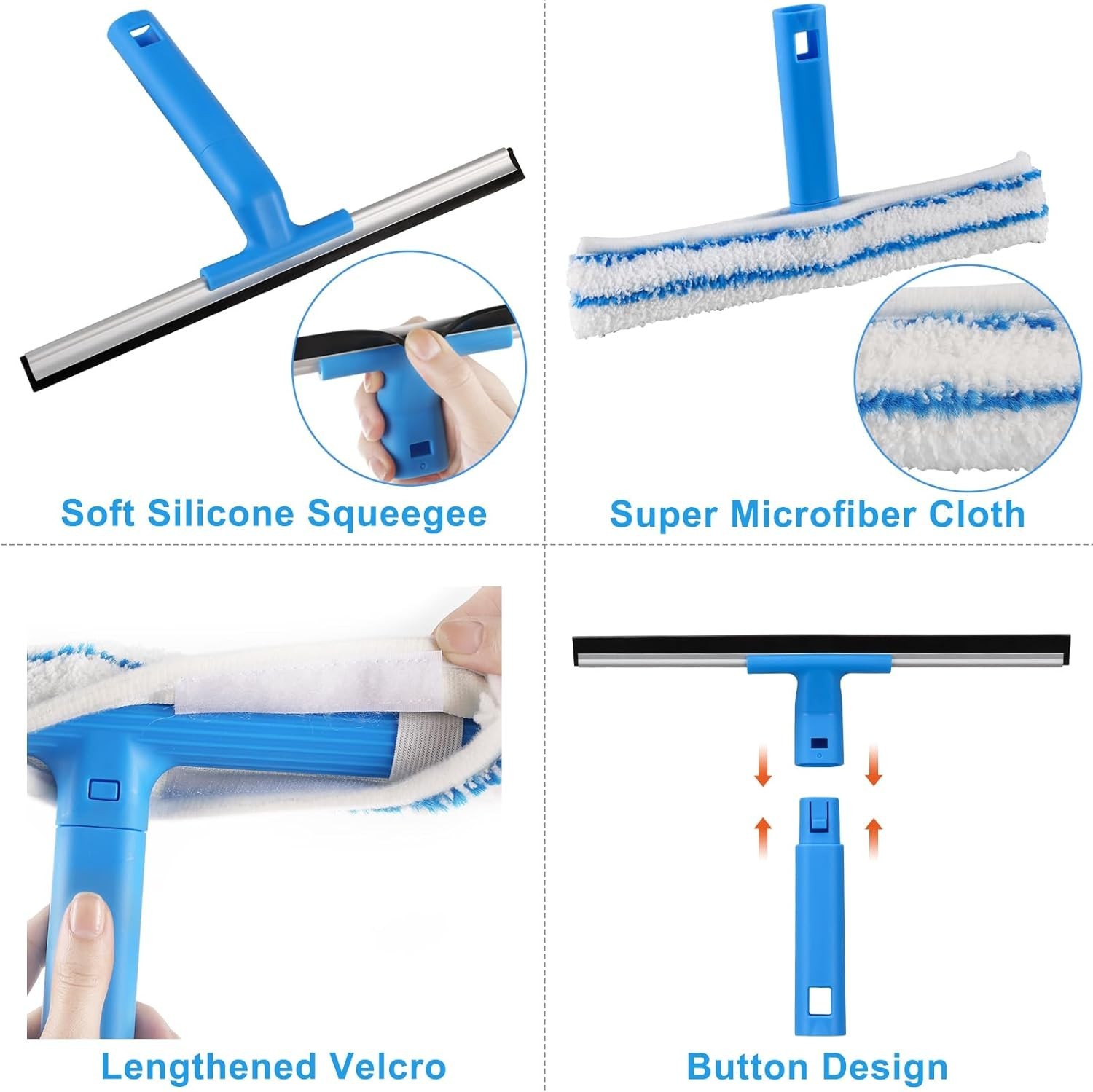 Window Cleaner with Long Handle(57In), Glass Cleaning Tools with Silicone Squeeg