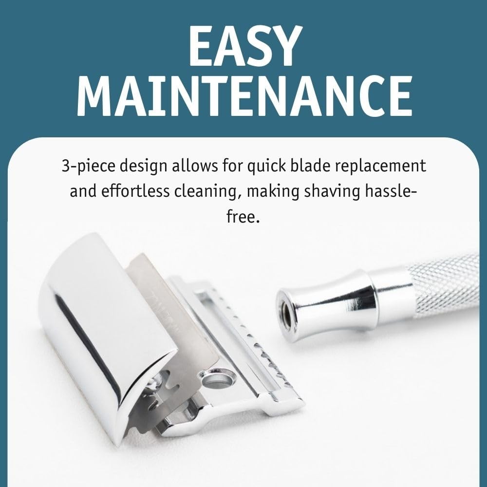 MERKUR 23C Double Edge Safety Razor – Polished Chrome, Long Knurled Brass Hand